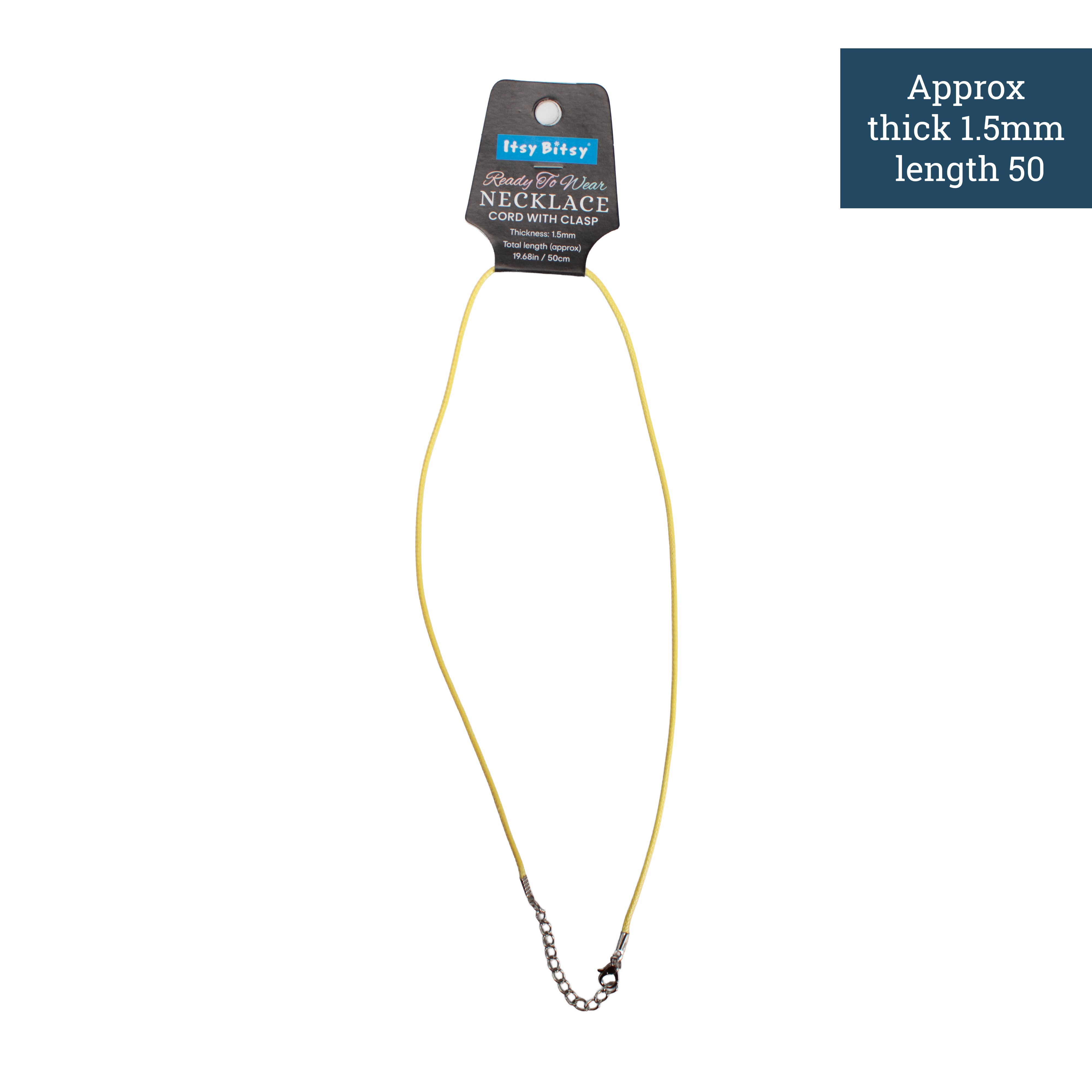 Ready-to-Wear Necklace Cord With Clasp Bright Yellow, Approx Thickness 1.5mm Length 50cm