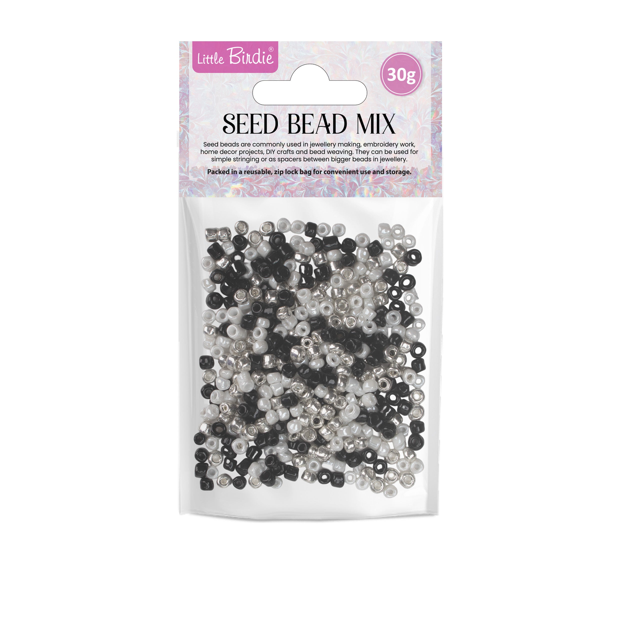 My Bead Studio Seed Beads Black & White 30gm 1PC