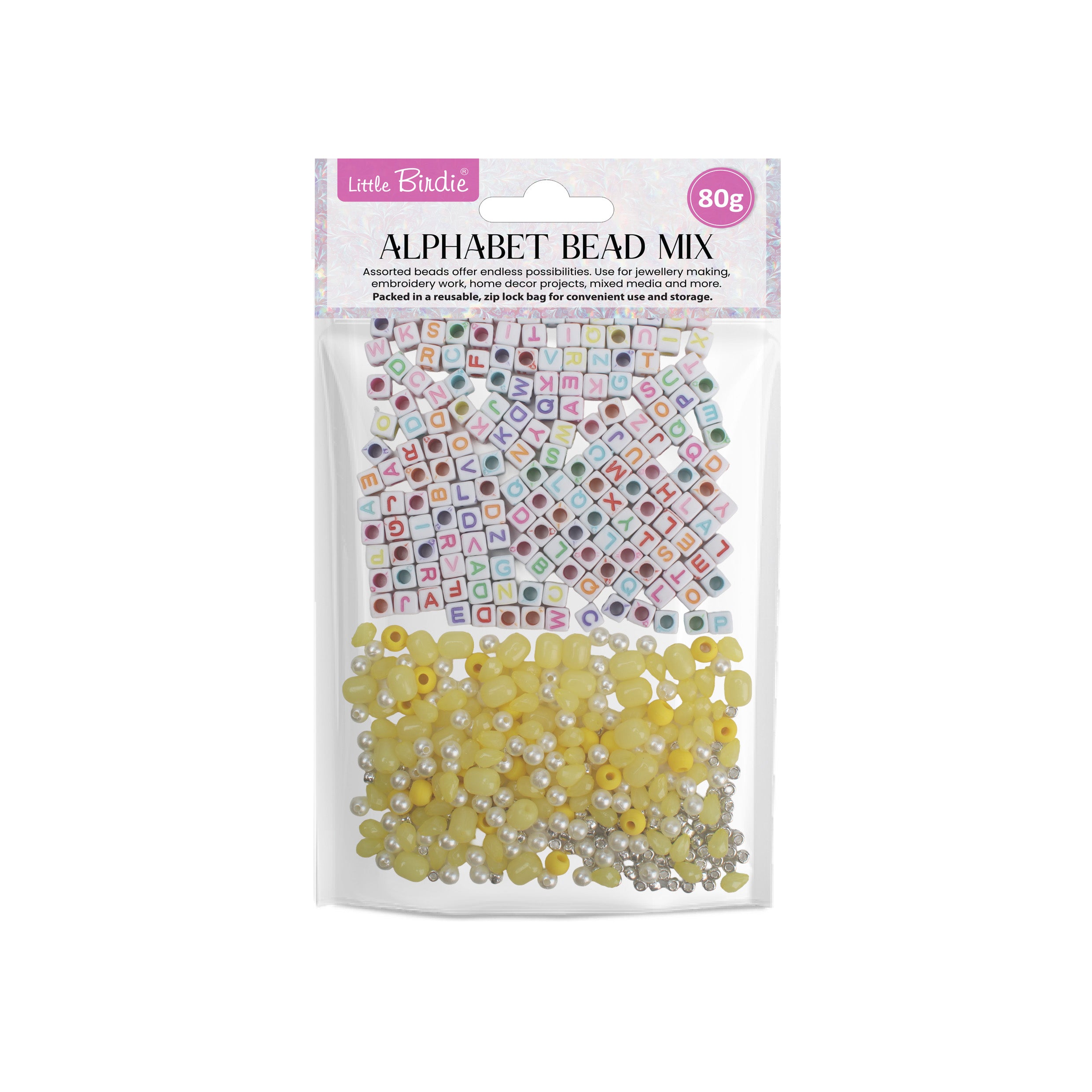 My Bead Studio Alphabet Beads with Assorted Beads Misty Lemon 80gm 1PC