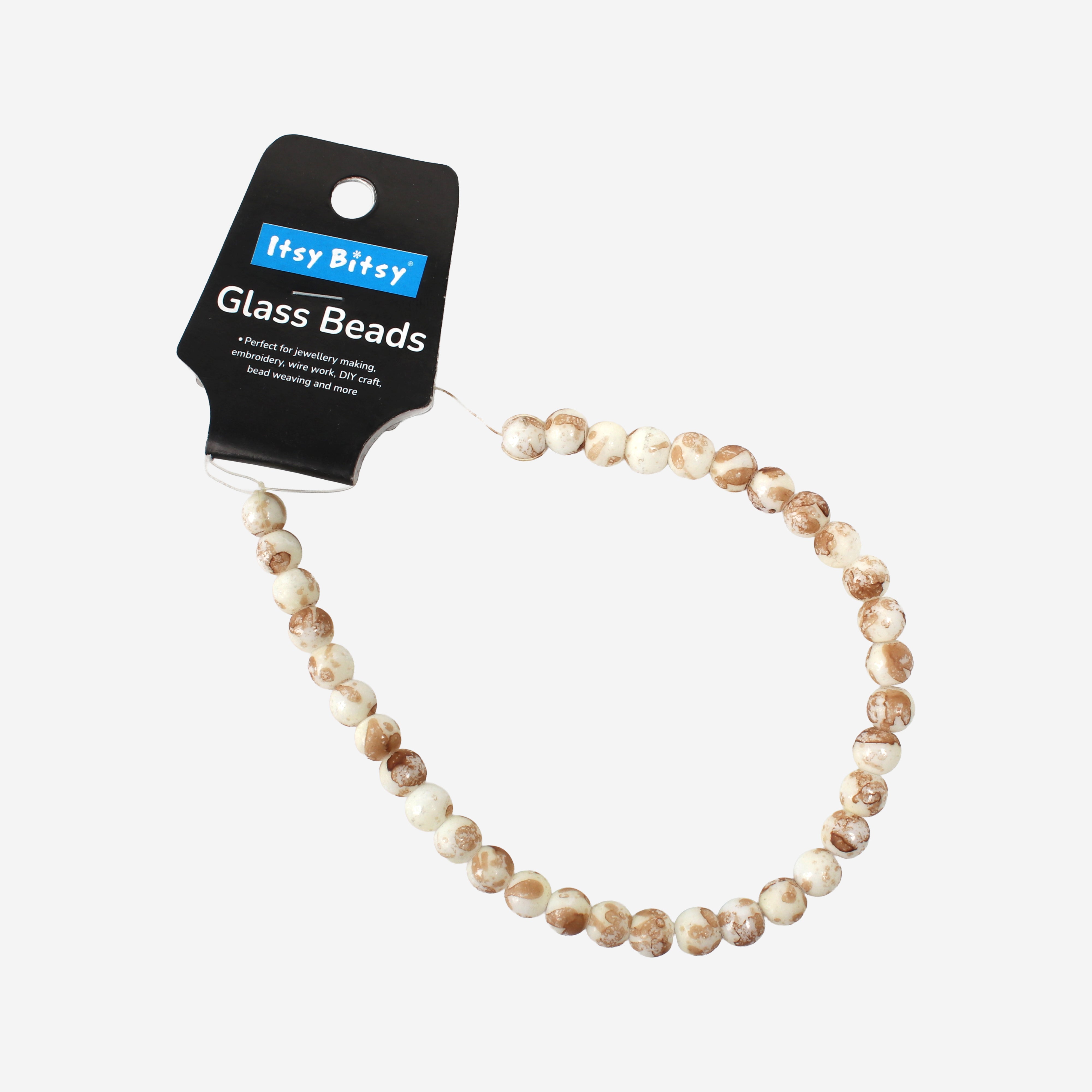 Glass Bead Round Dual Tone White & Brown 8mm 35beads 1string