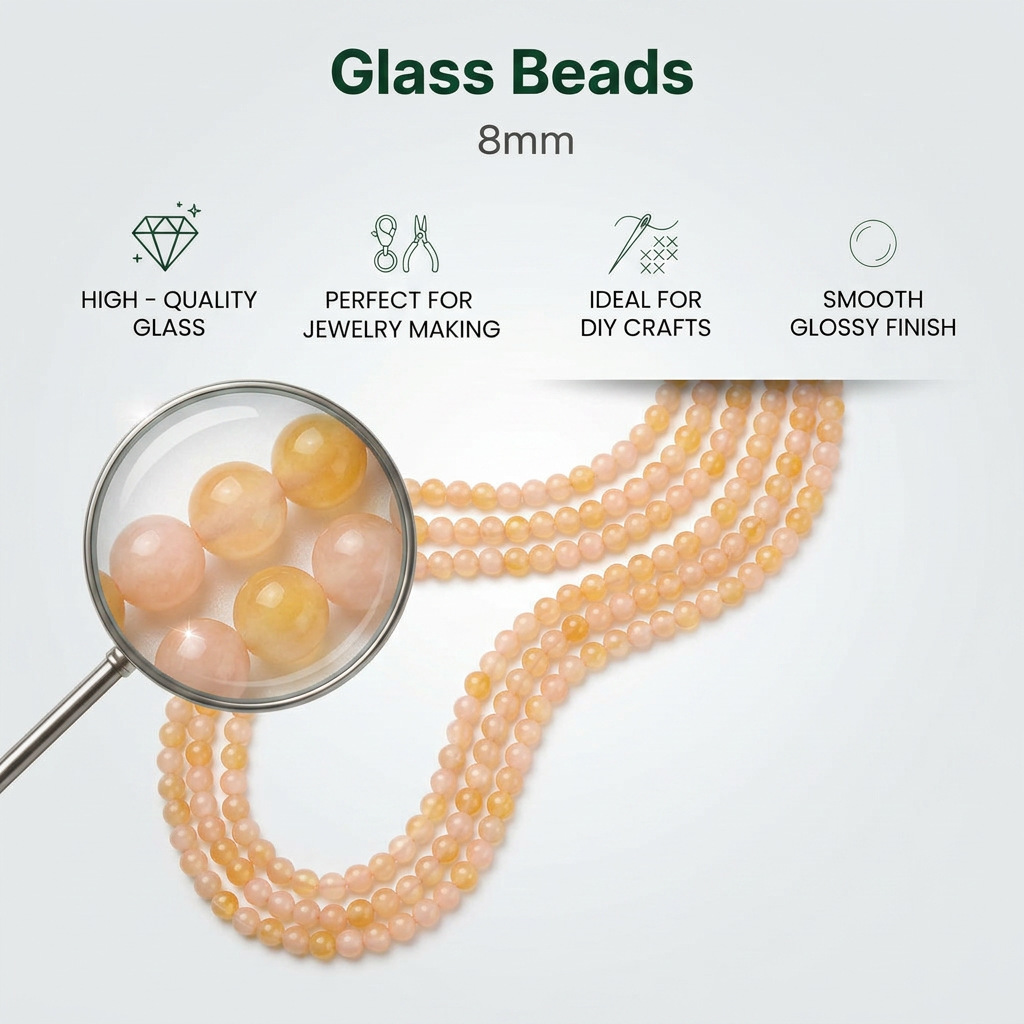 Glass Bead Round Dual Tone Pink & Yellow 8mm 35beads 1string