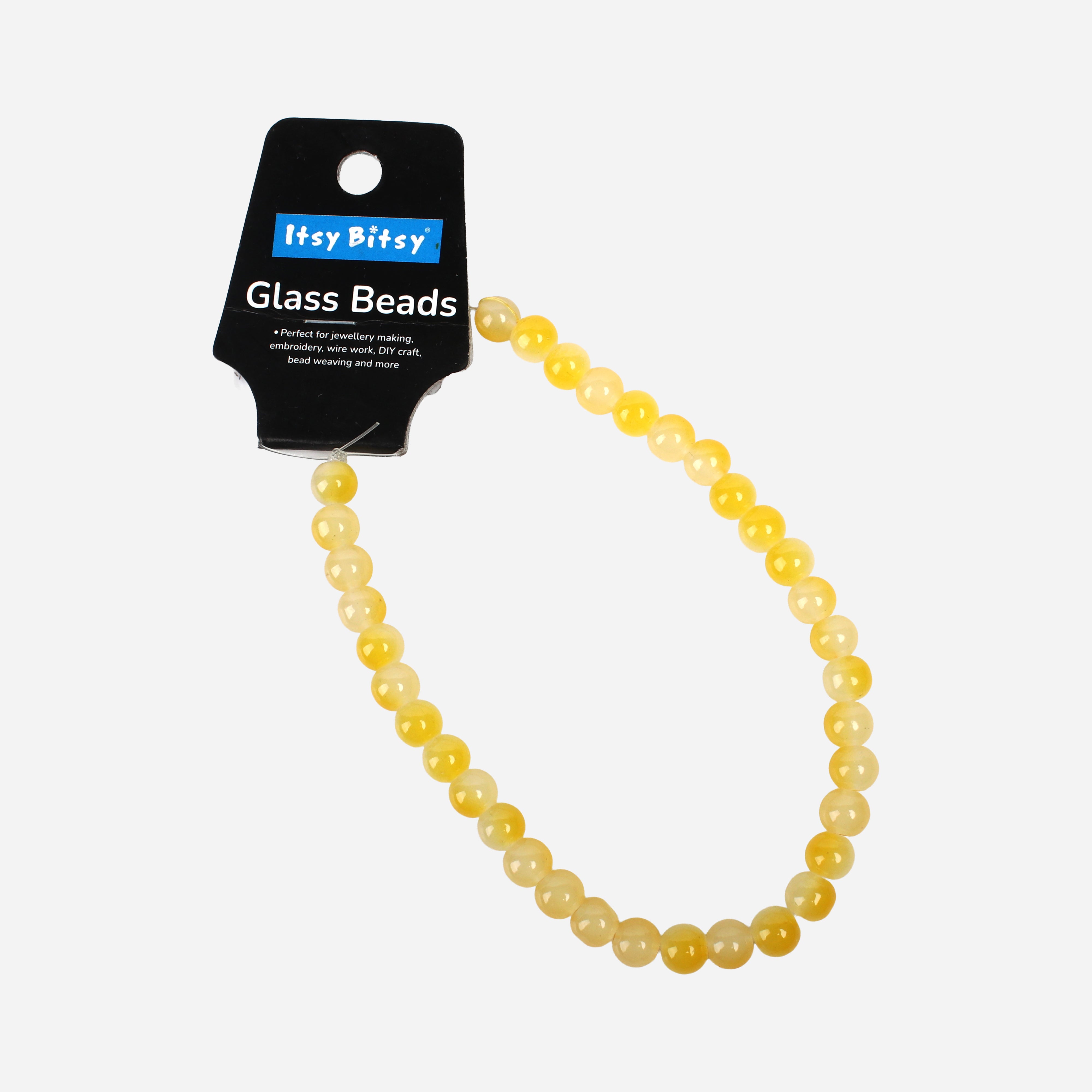 Glass Bead Round Dual Tone Lemon Yellow & Pale Yellow 8mm 35beads 1string