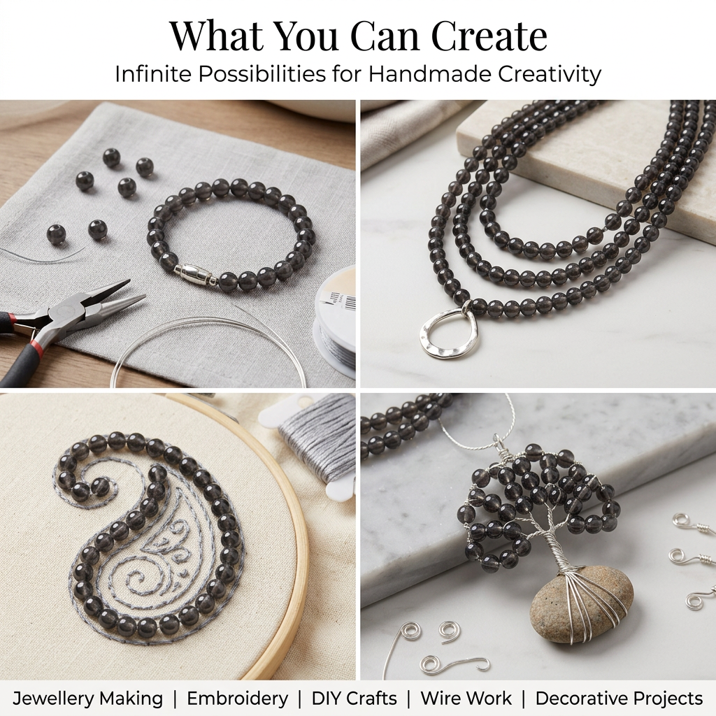 Glass Bead Round Dark Grey 8mm 35beads 1string