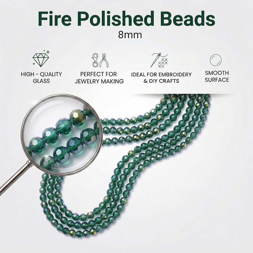Fire Polished Beads Rainbow Crystal 8mm Emerald Green 1string