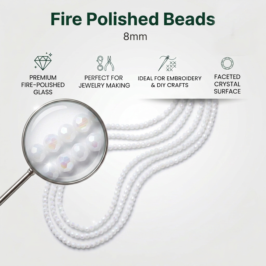 Fire Polished Beads Opaque Crystal 8mm White 1 string