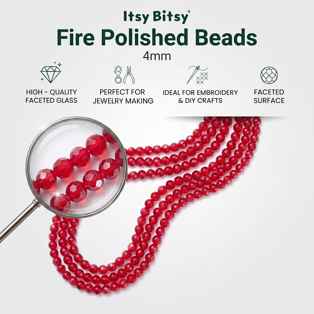 Fire Polished Beads Opaque Crystal 4mm Ruby Red 1 string