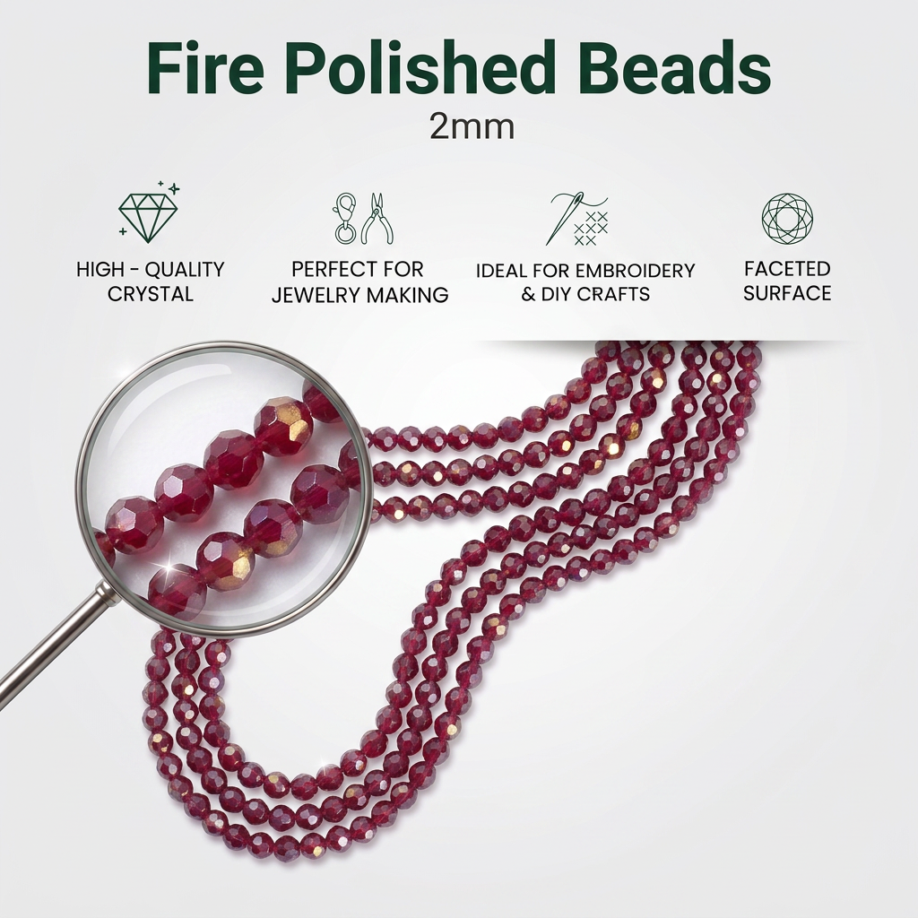 Fire Polished Beads Opaque Crystal 2mm Dark Red 1 string