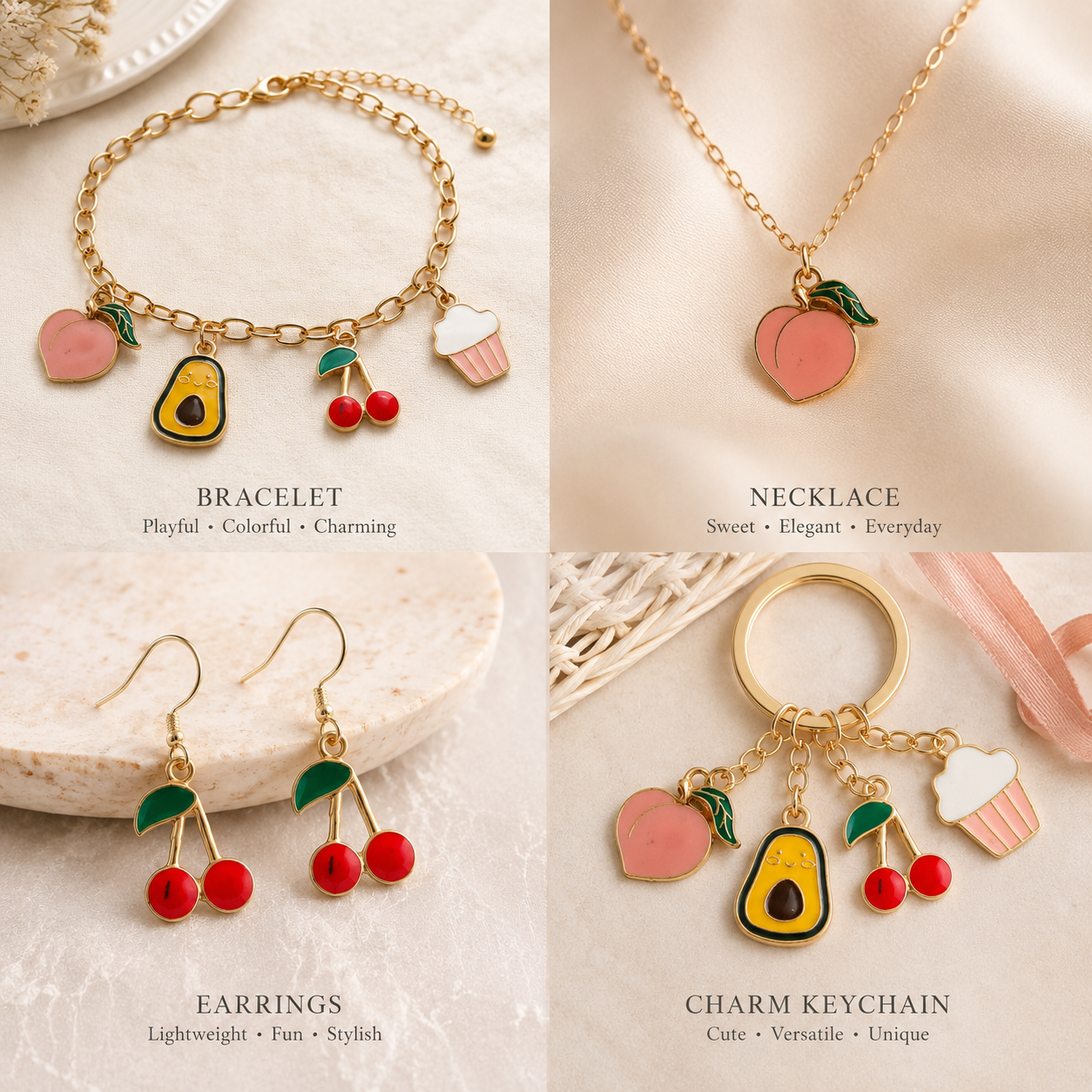 Enamel Metal Charms Fruity Fun 4pc