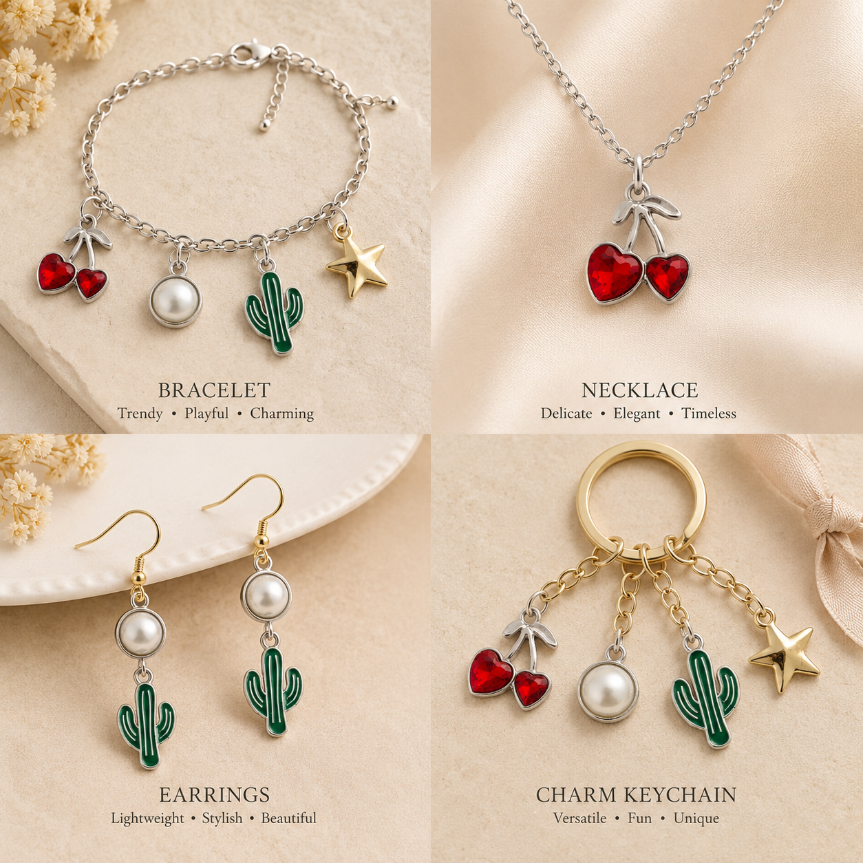 Metal Charms Star Cactus 4pc