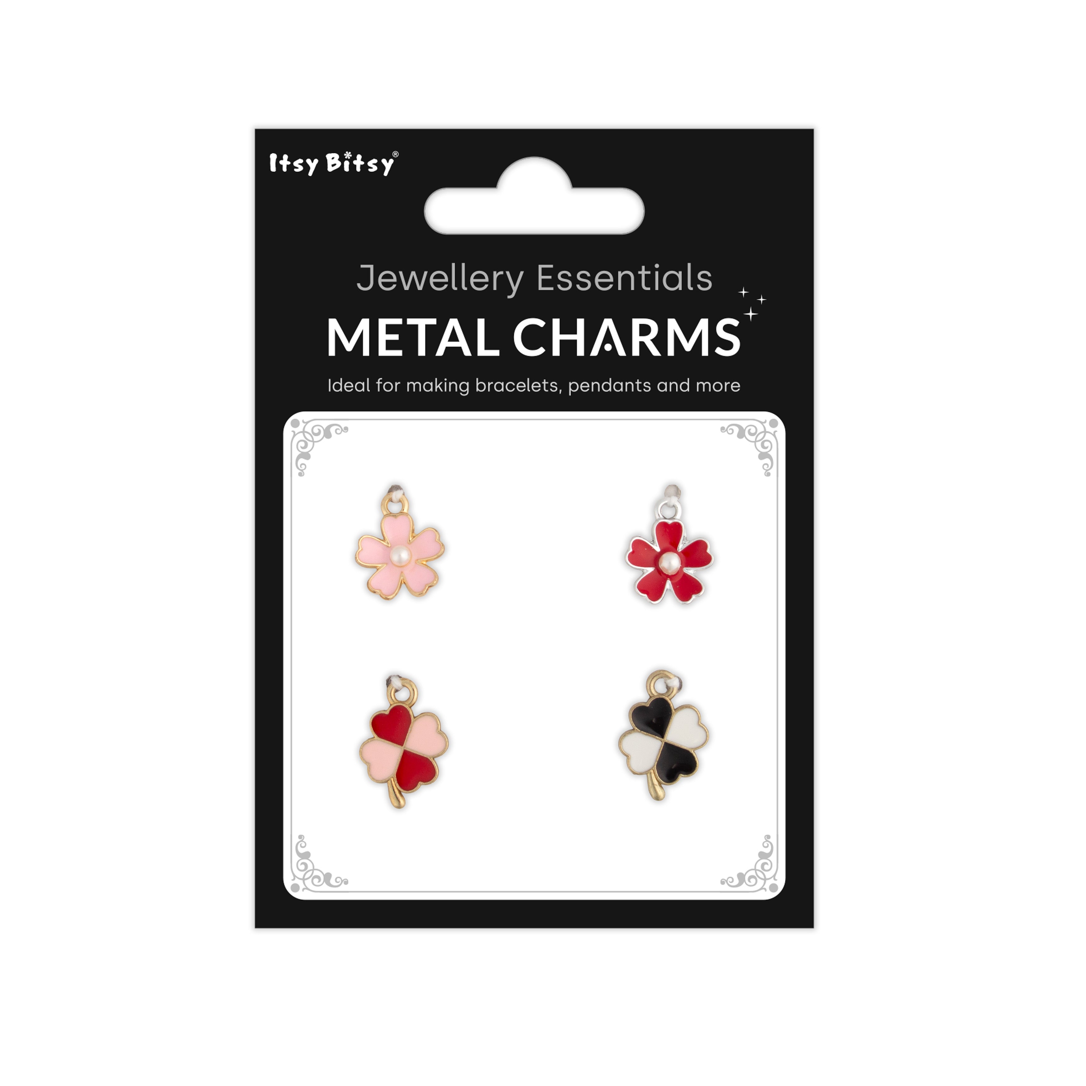 Metal Charms Clover Blossom 4pc