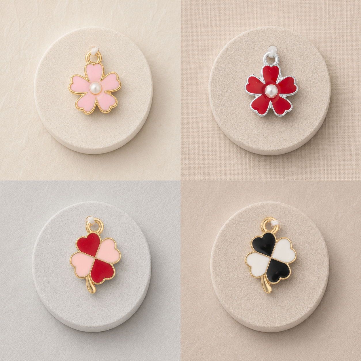 Metal Charms Clover Blossom 4pc