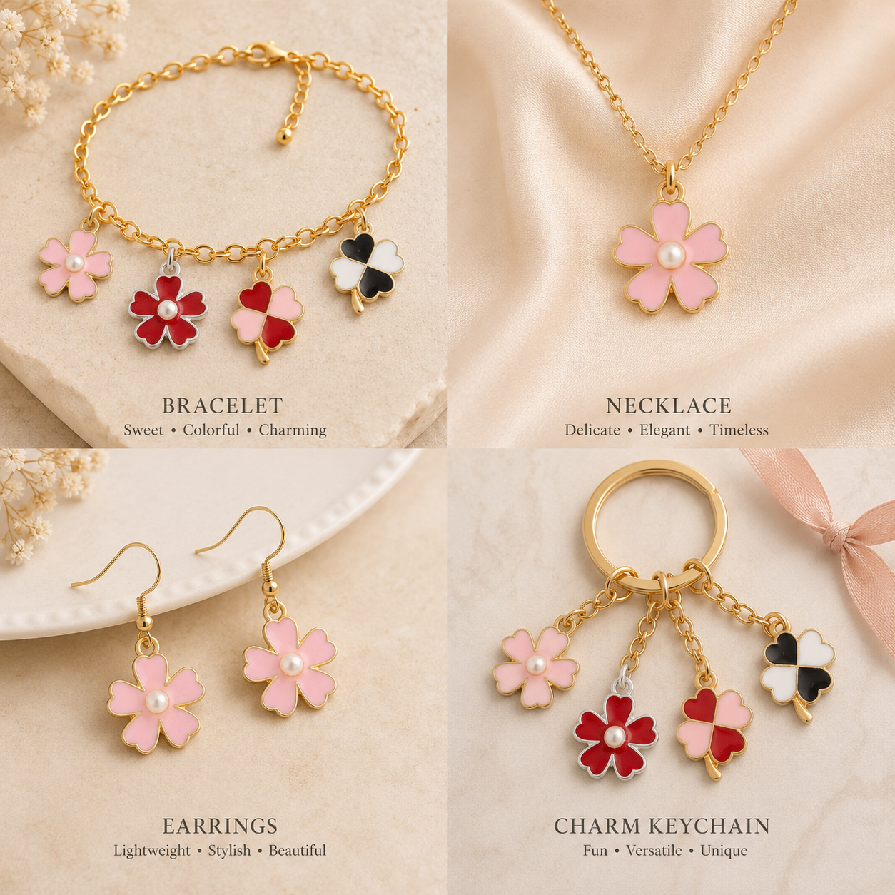 Metal Charms Clover Blossom 4pc