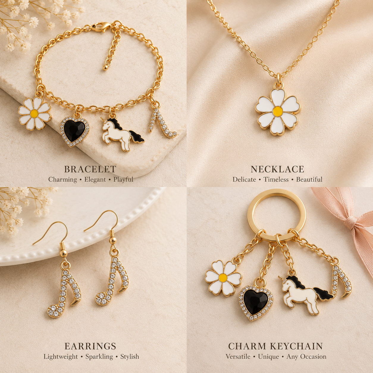 Metal Charms Unicorn Melody 4pc