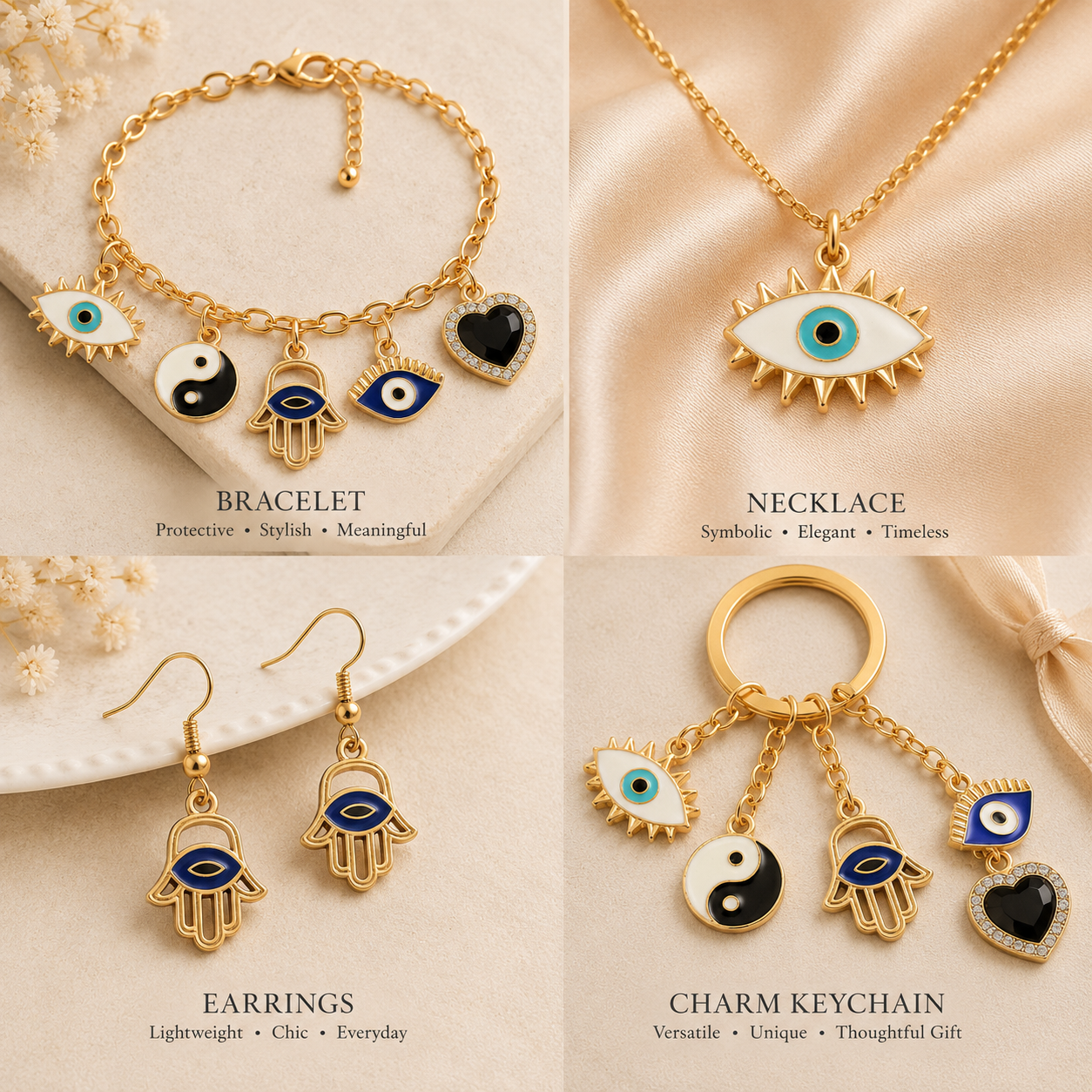 Metal Charms Good Luck 4pc