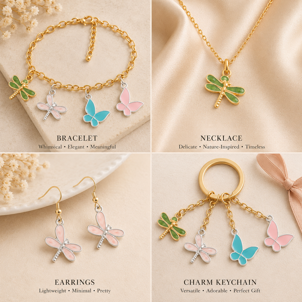 Metal Charms Flutter Wings 4pc