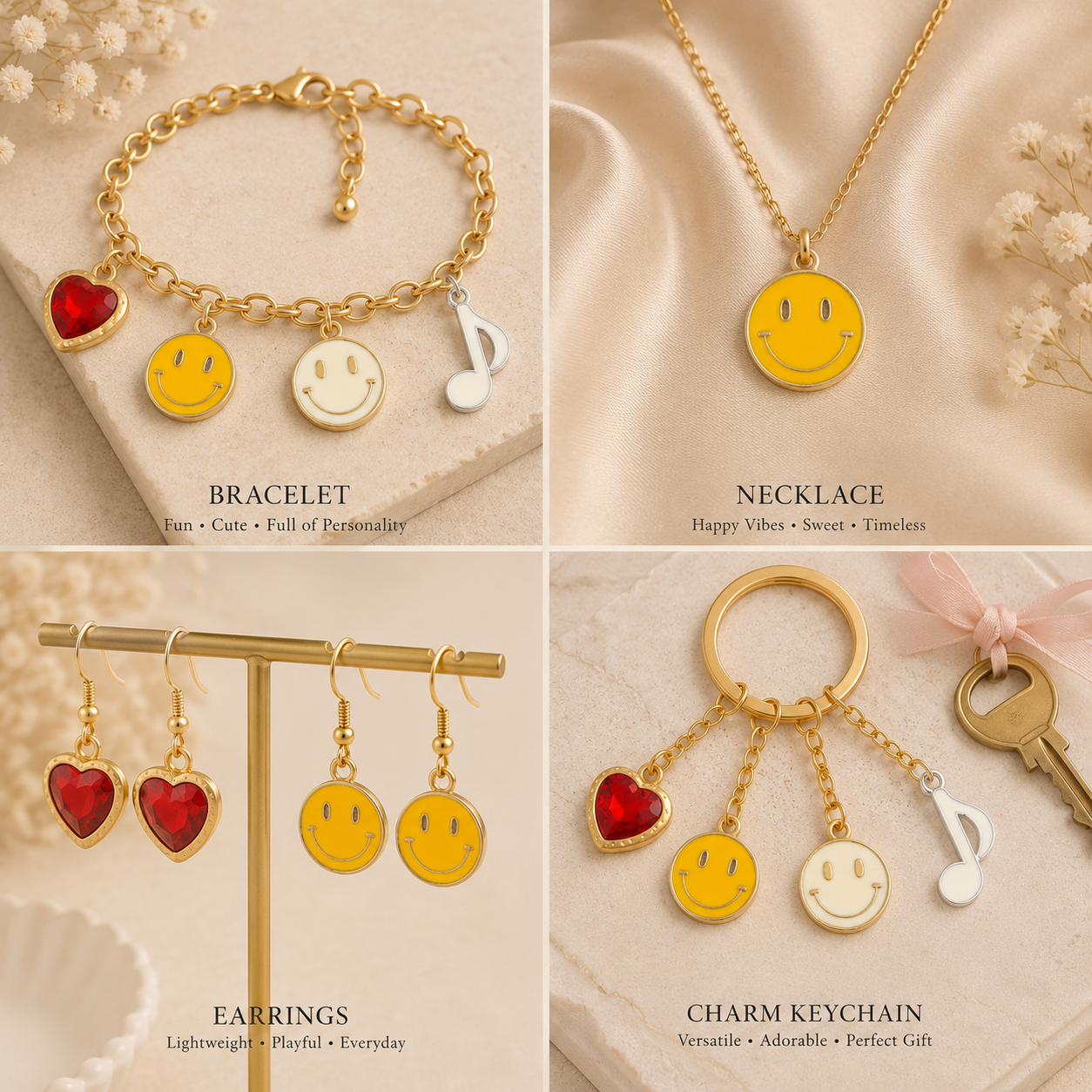 Metal Charms Smile Please 4pc