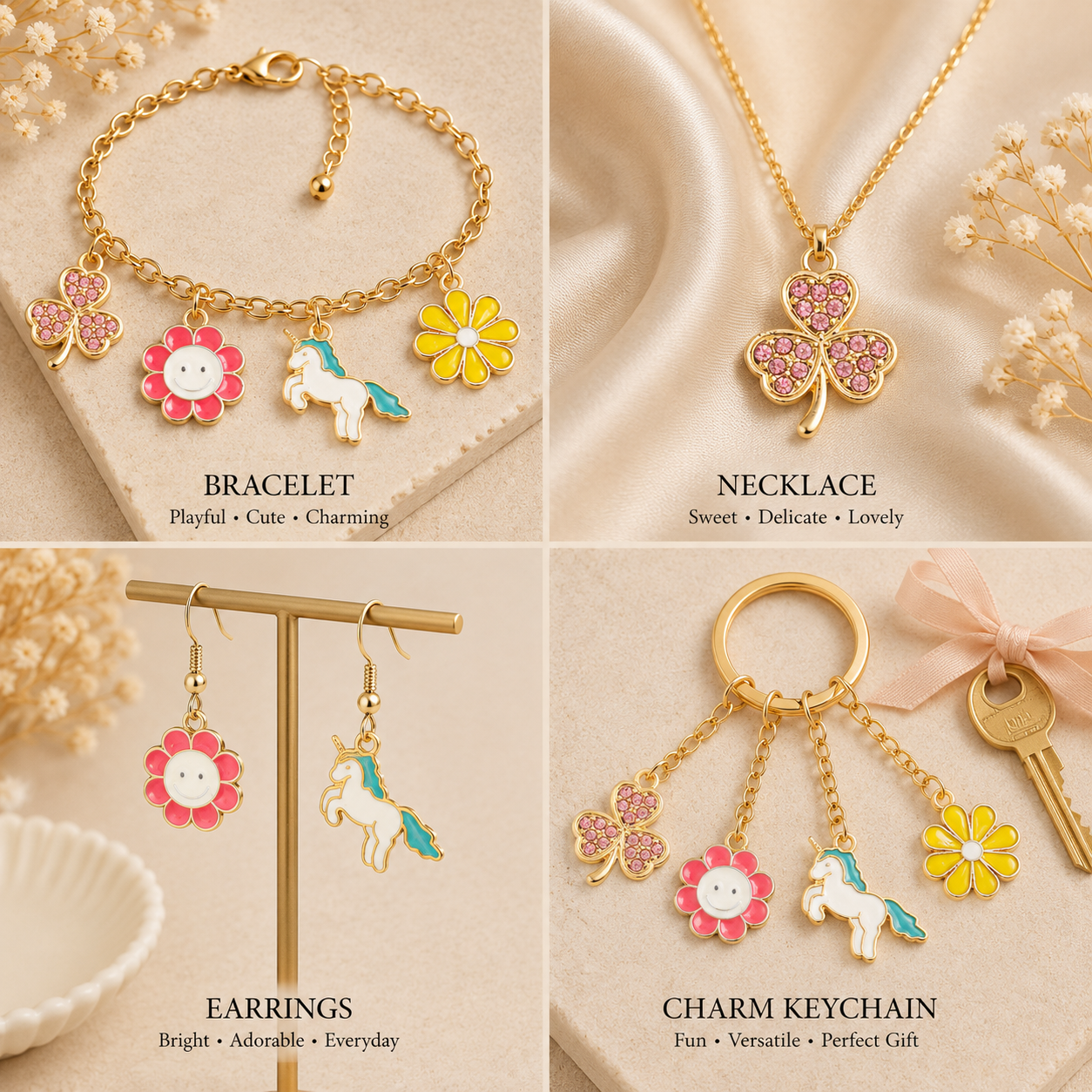 Metal Charms Pretty Blossoms 4pc