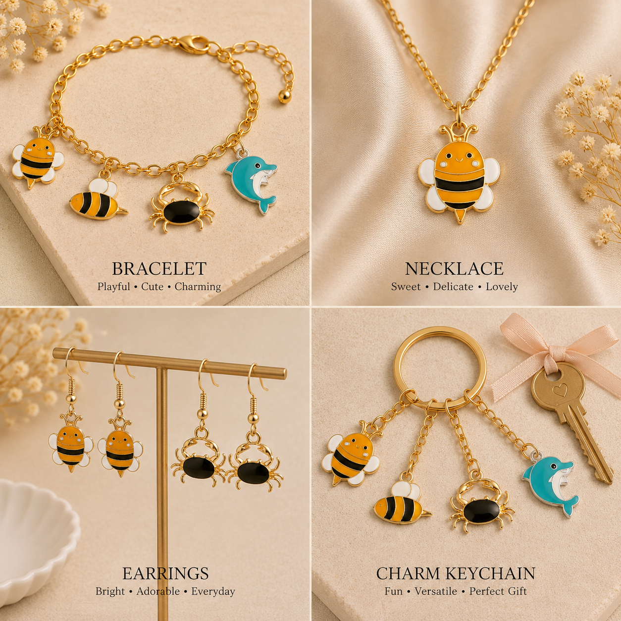 Metal Charms Sea Bee 4pc