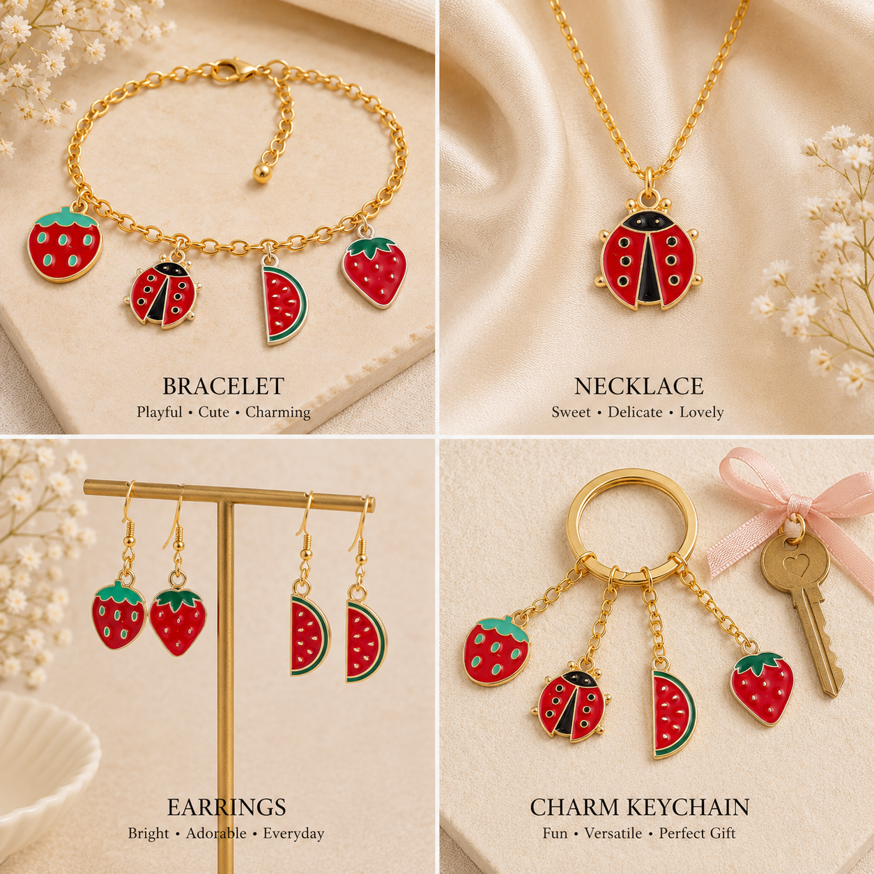 Metal Charms Fruit Bug 4pc