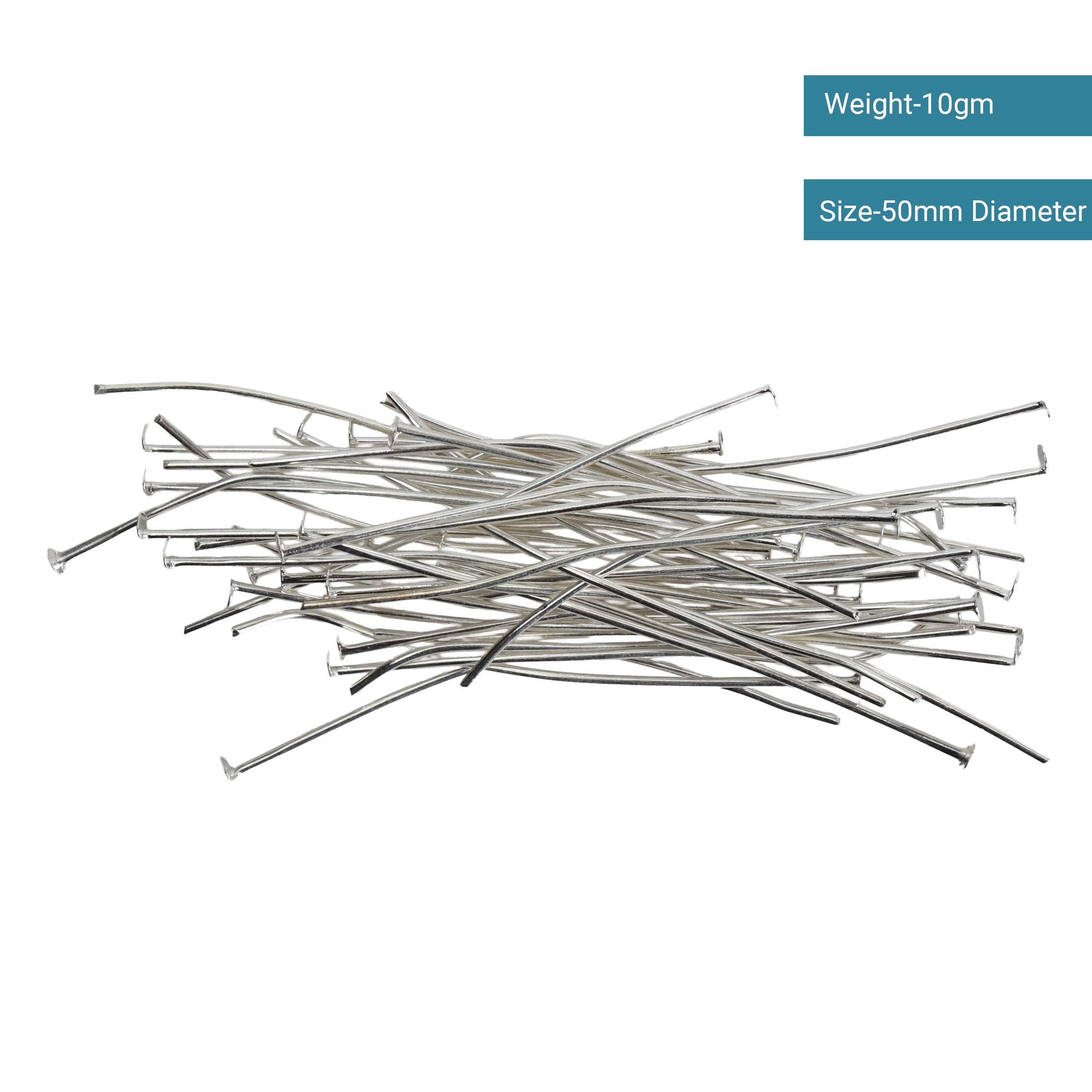 Jewellery Findings Head Pin Silver 50mm 10gm