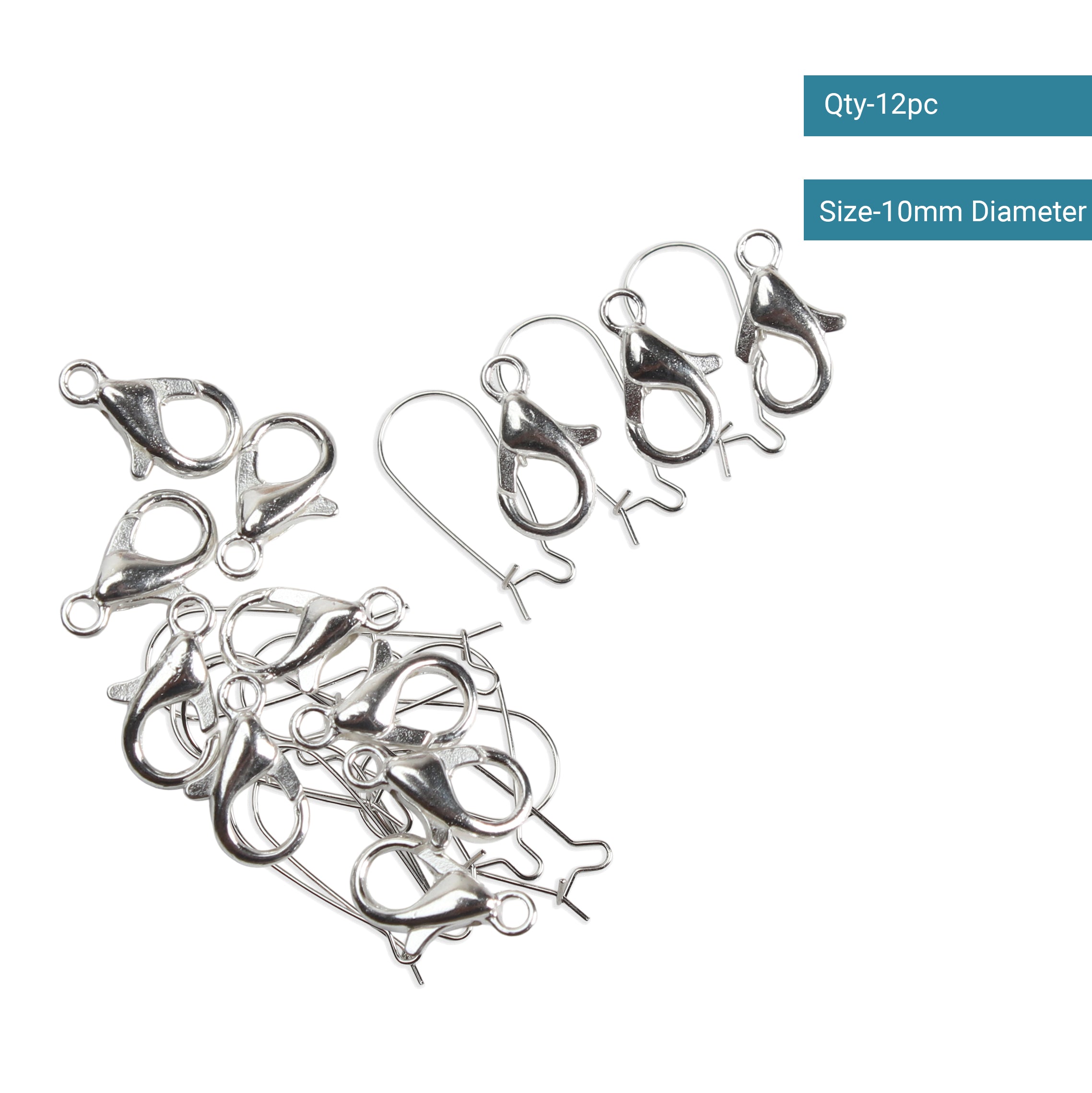 Jewellery Findings Lobster Clasp Silver 10mm 12pc
