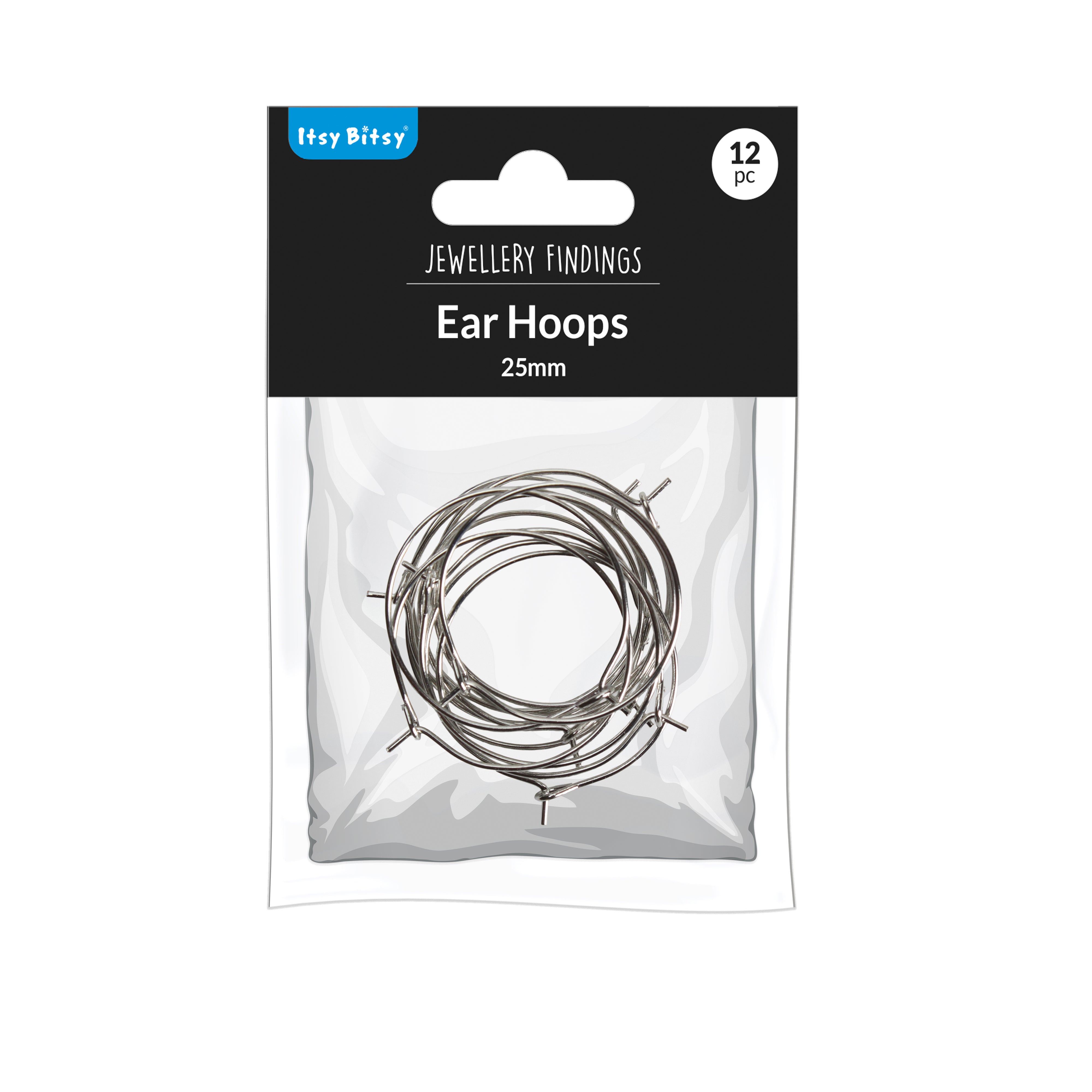 Jewellery Findings Ear Hoop Round Nickel 25mm 12pc