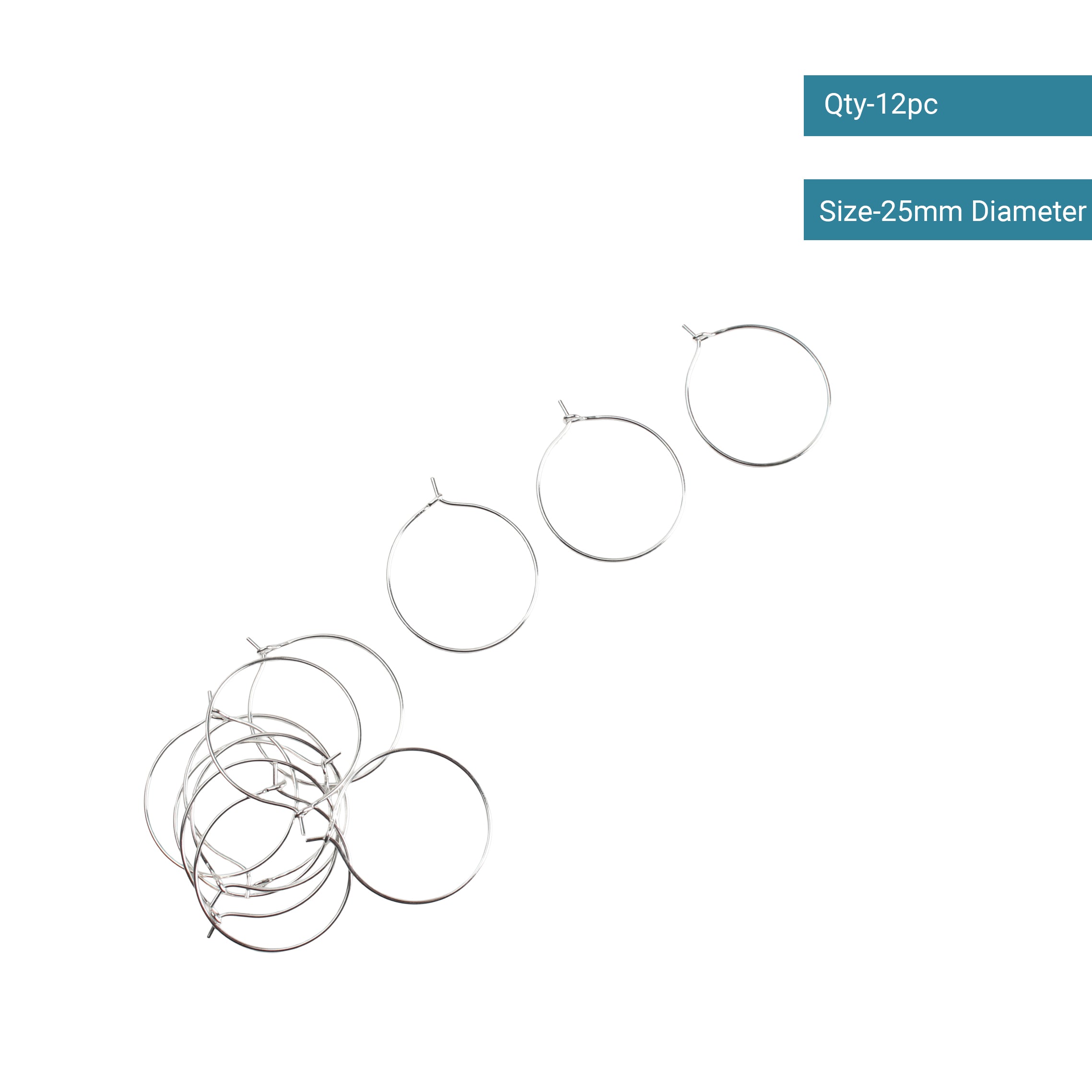 Jewellery Findings Ear Hoop Round Silver 25mm 12pc