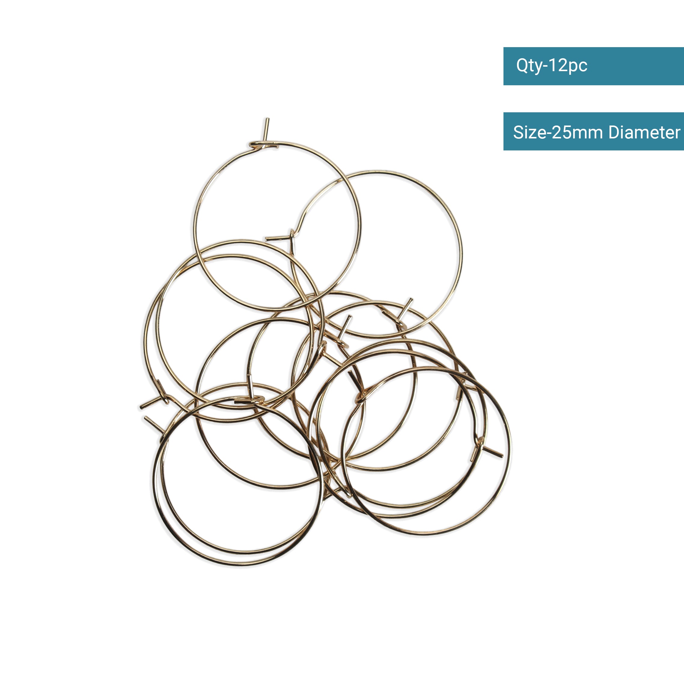Jewellery Findings Ear Hoop Round Gold 25mm 12pc