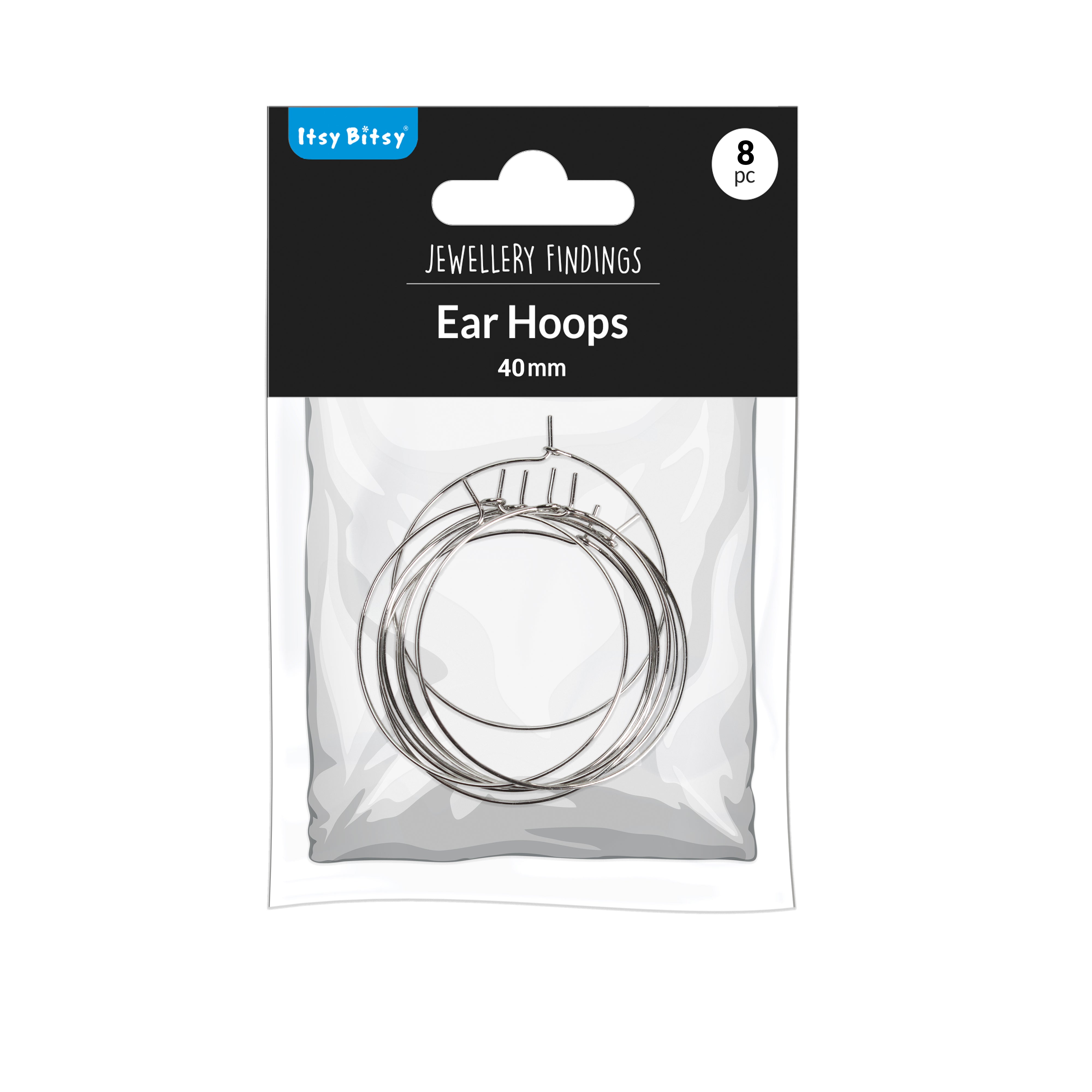 Jewellery Findings Ear Hoop Round Nickel 40mm Dia 8pc