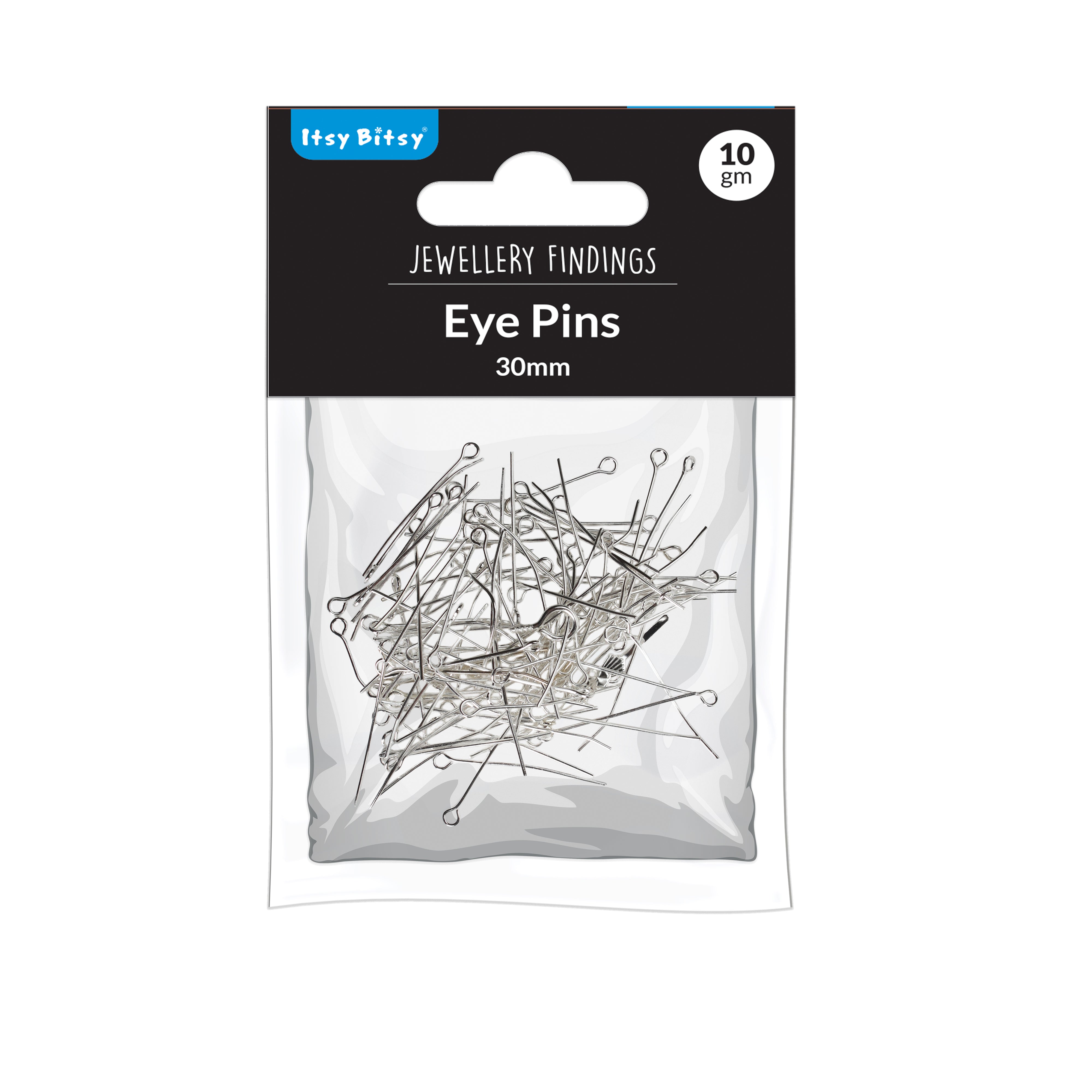 Jewellery Findings Eye Pin Silver 30mm 10gm