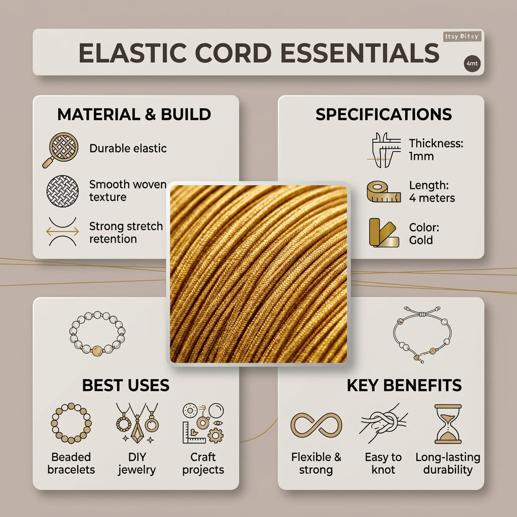 Deluxe Elastic Cord Gold 1mm 4 mtr