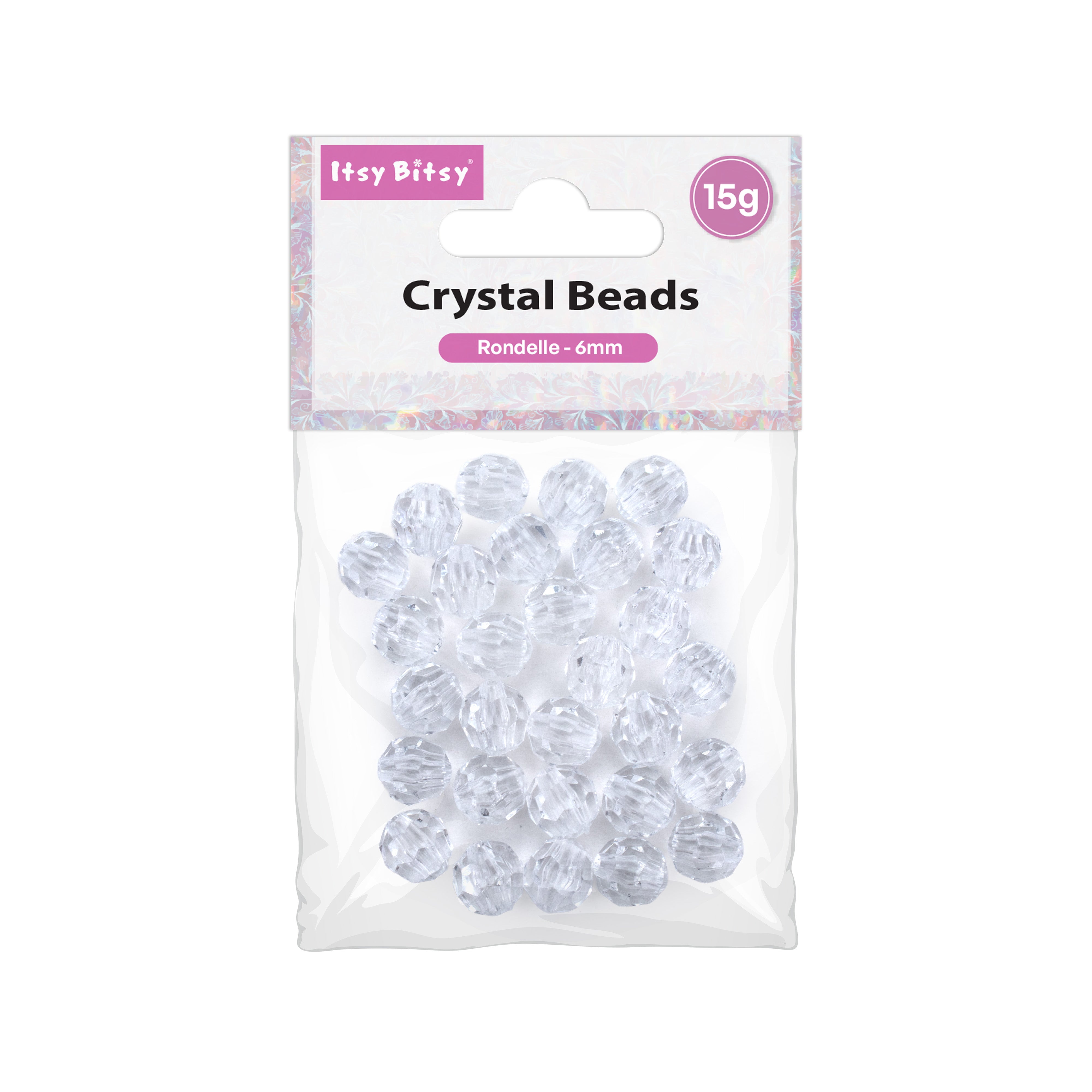 Faceted Crystal Beads Rondelle Transparent 6mm 15gm PBHC IB