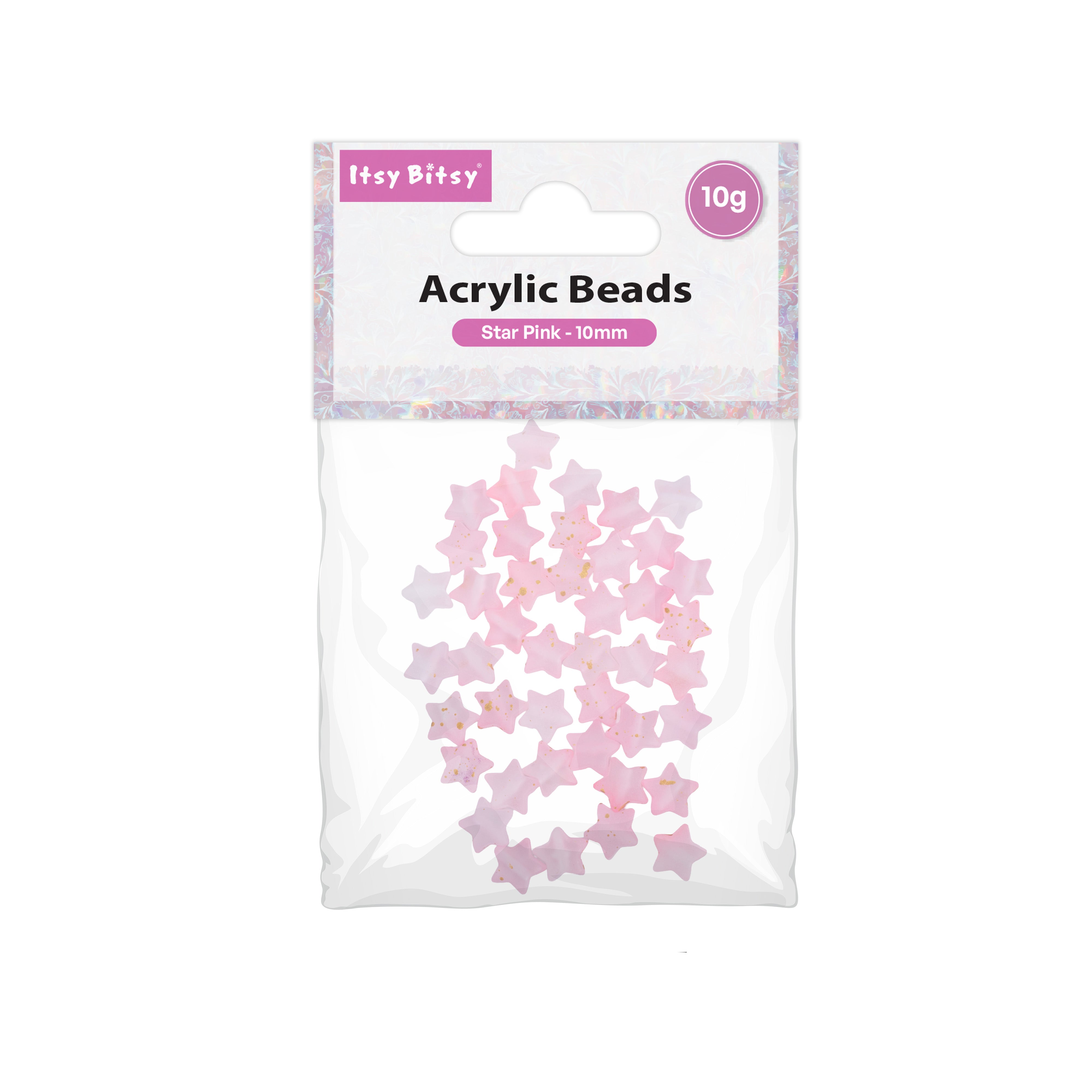 Acrylic Beads Star Pink 5mm 10gm PBHC IB