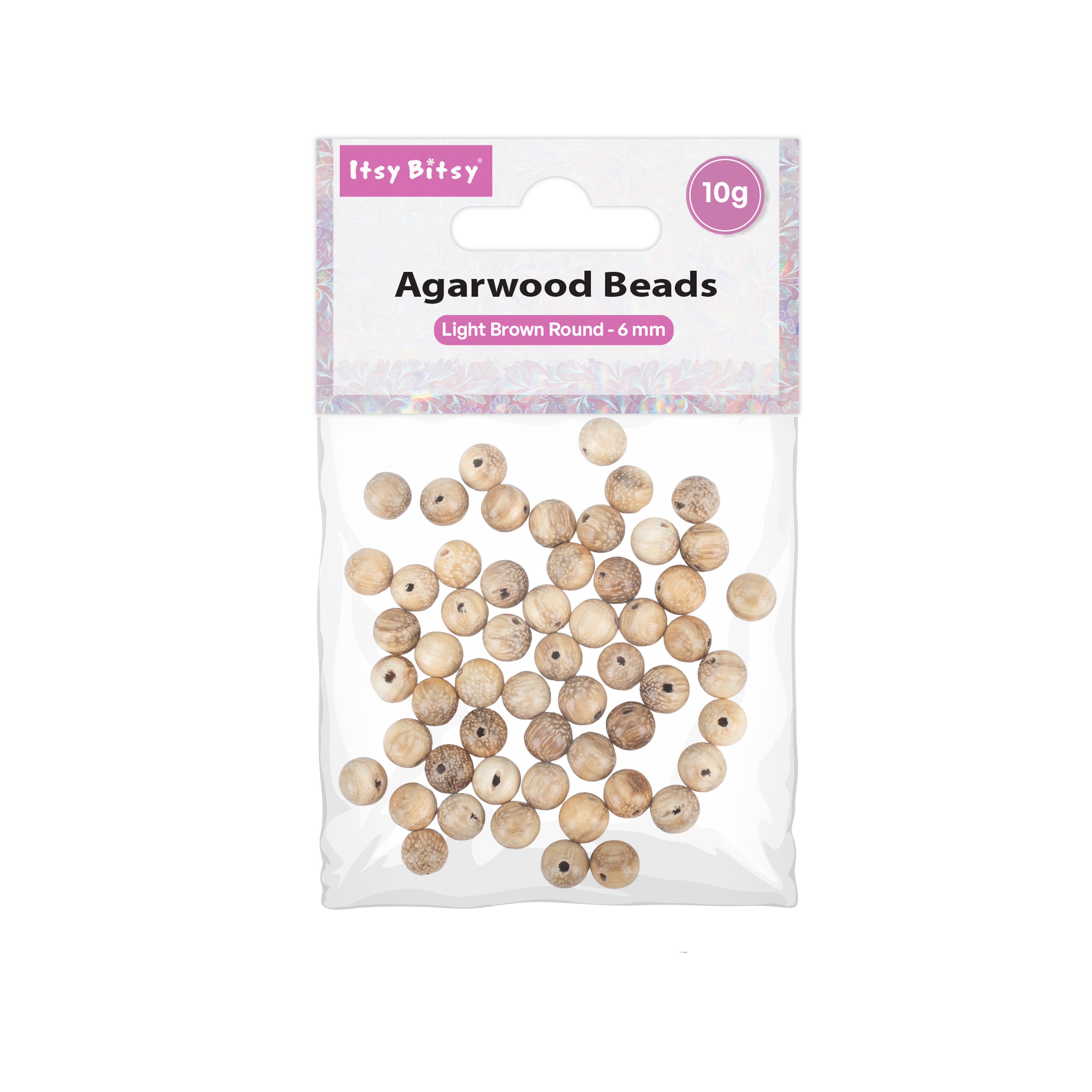 Agar Wood Beads Light Brown Round 6mm 10gm PBHC IB