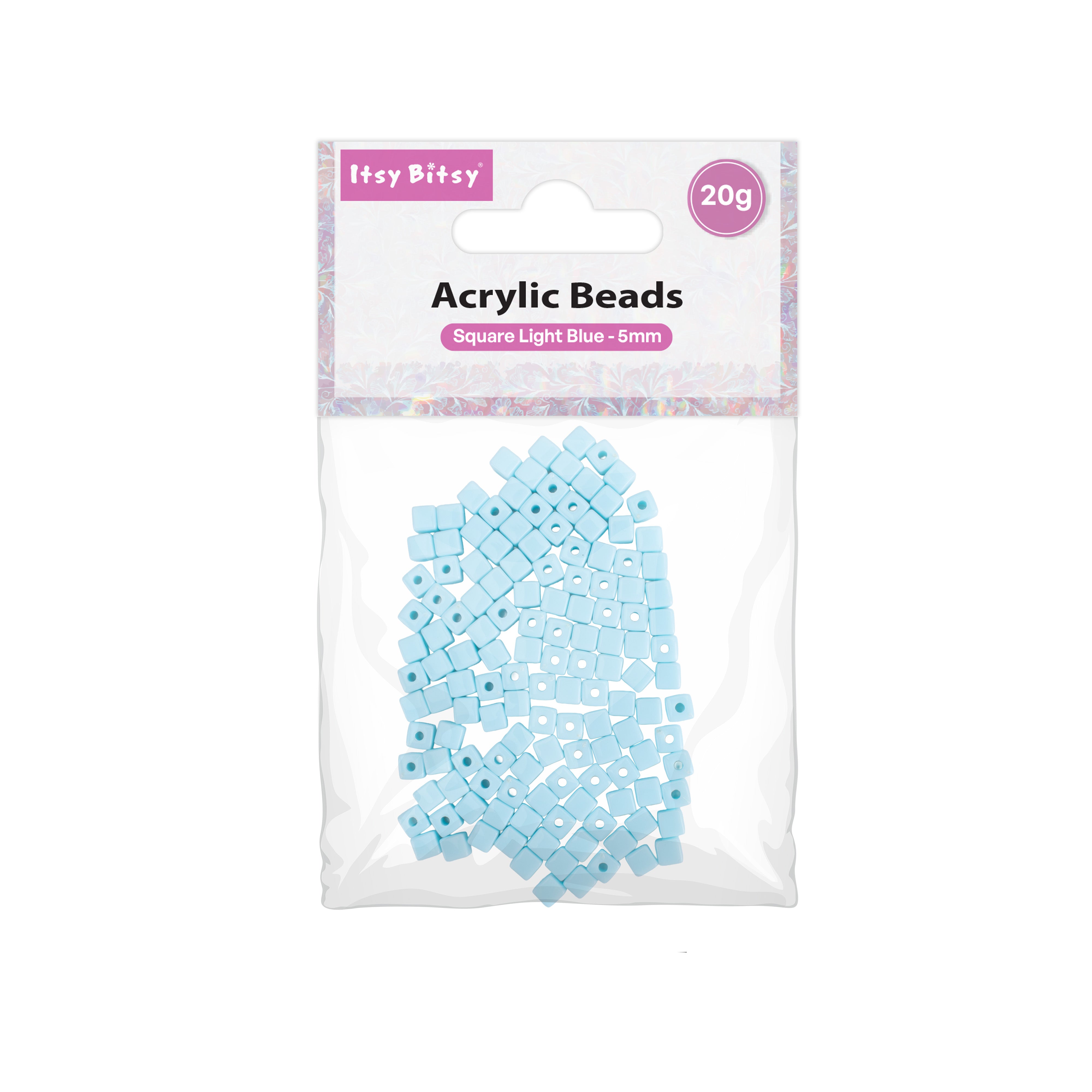 Acrylic Beads Square Light Blue 5mm 20gm PBHC IB