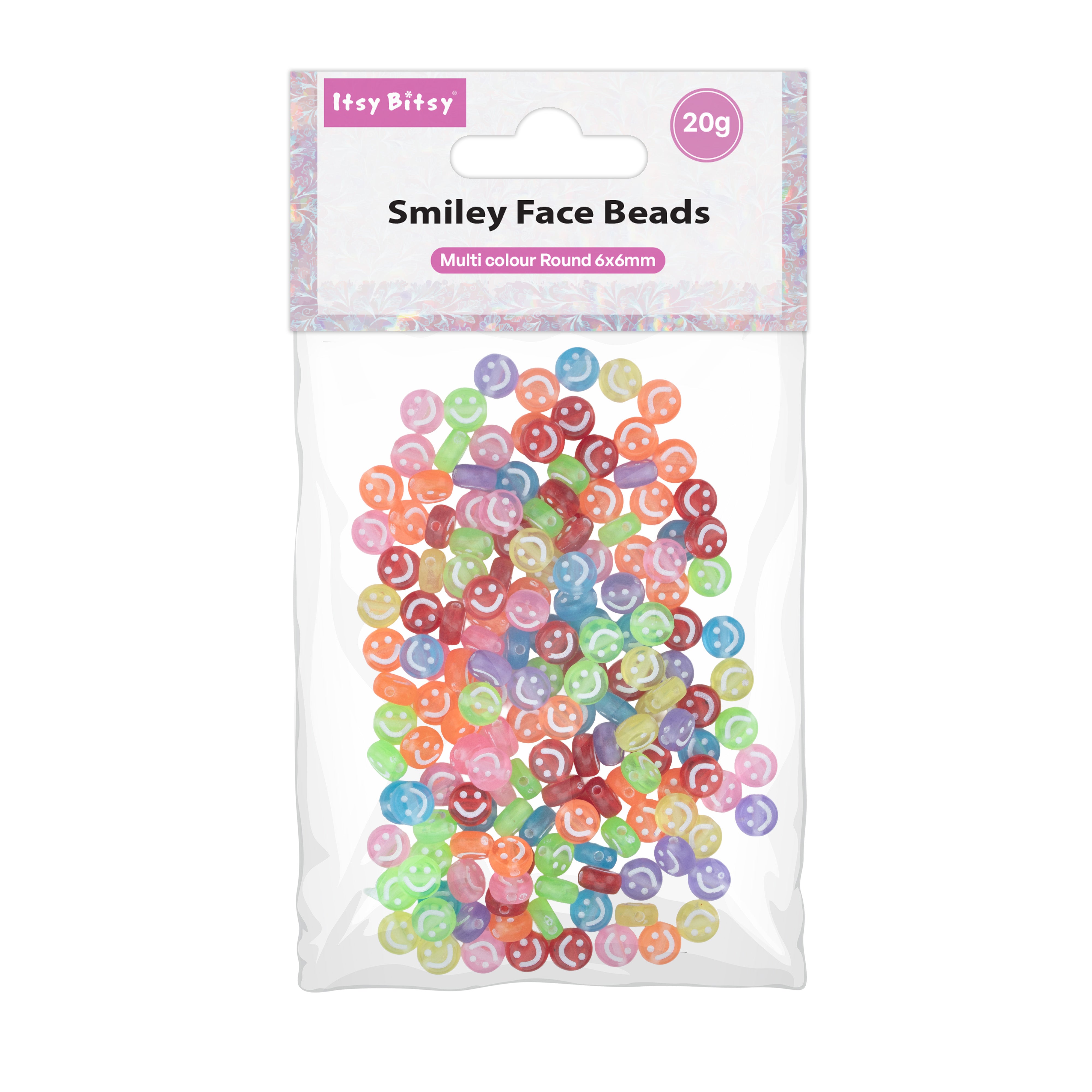 Smiley Face Beads Round Multi colour 4 x 7mm 20gm PBHC IB