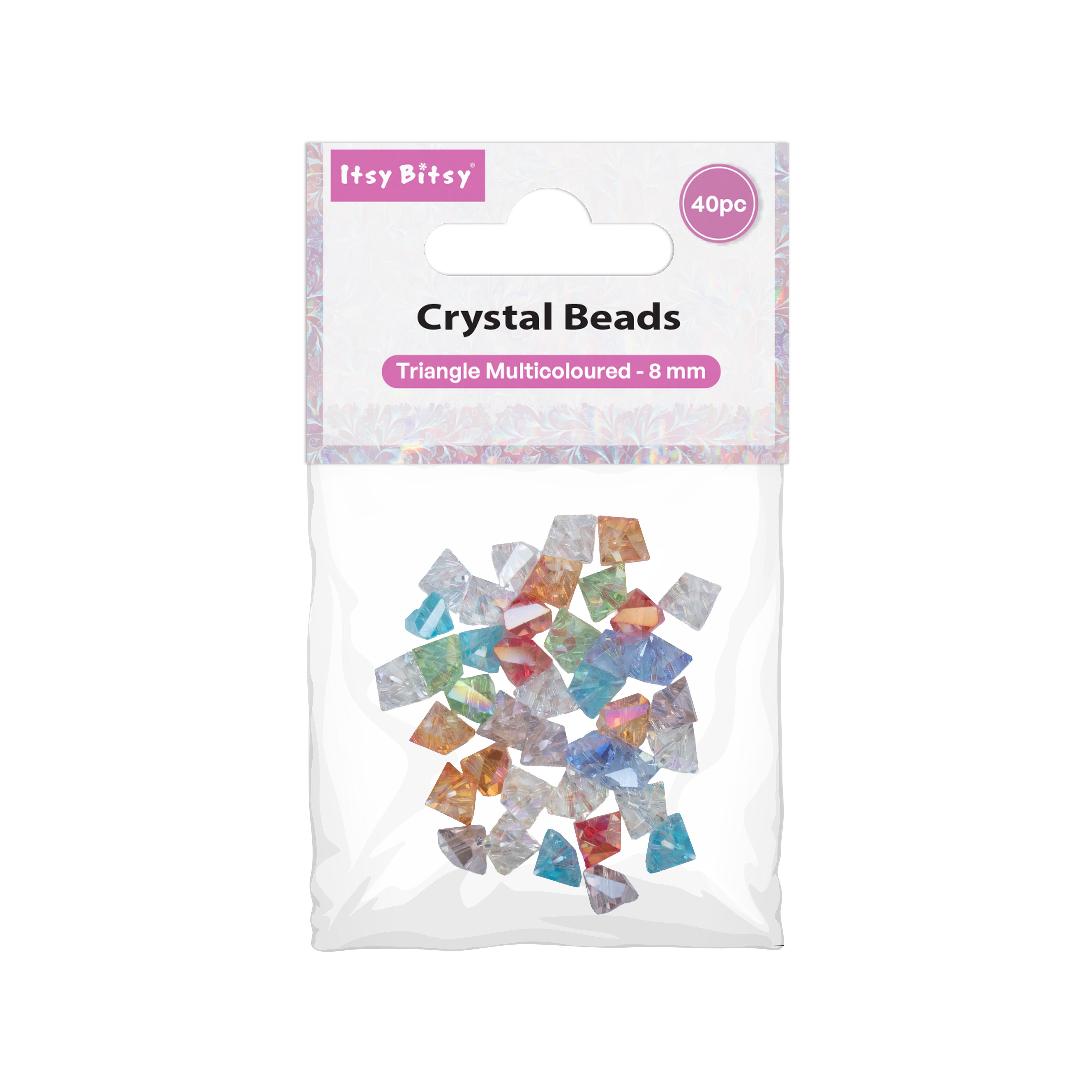 Crystal Beads Triangle Multicoloured 8mm 40pc PBHC IB