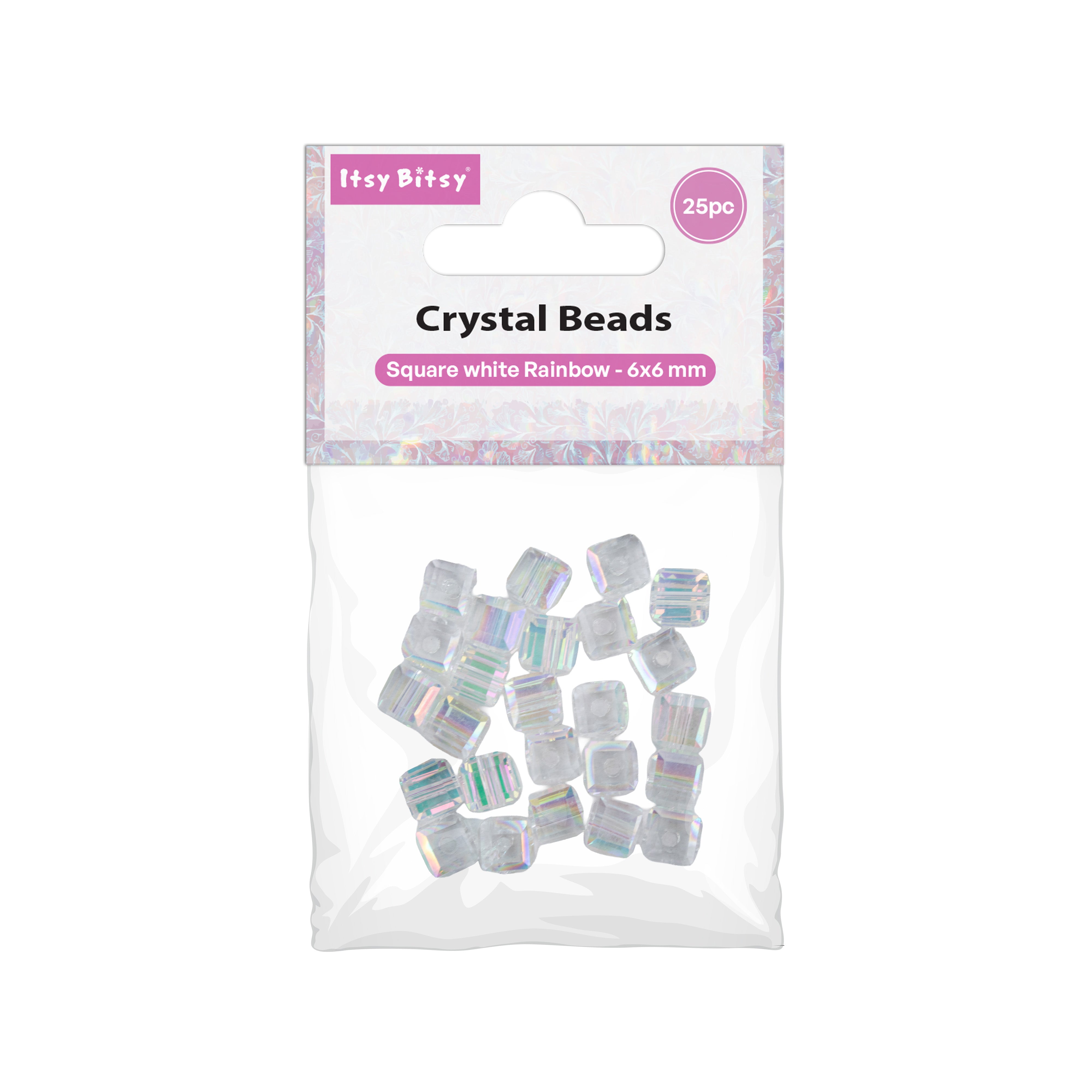 Crystal Beads Square White Rainbow 6 X 6mm 25pc PBHC IB