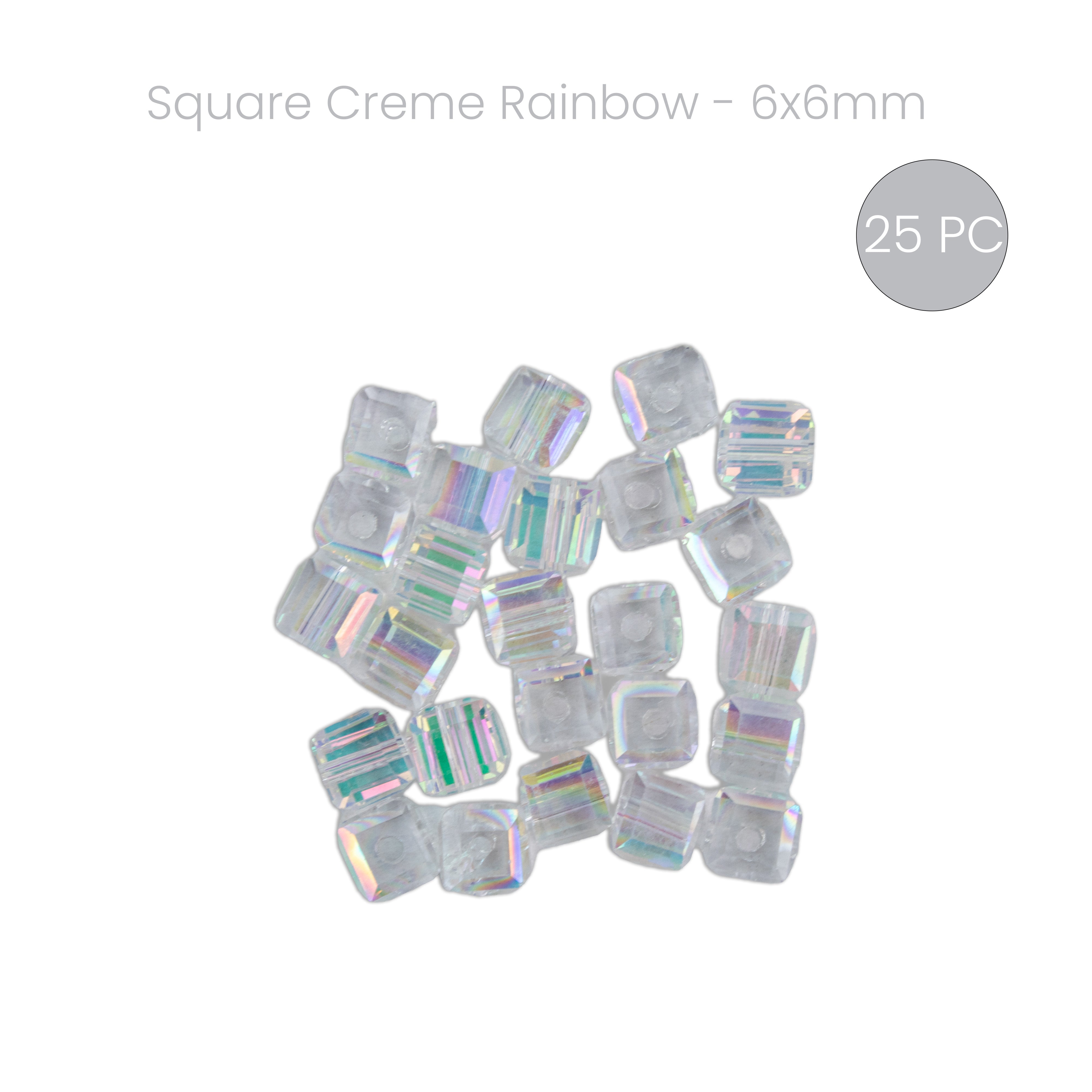 Crystal Beads Square White Rainbow 6 X 6mm 25pc PBHC IB