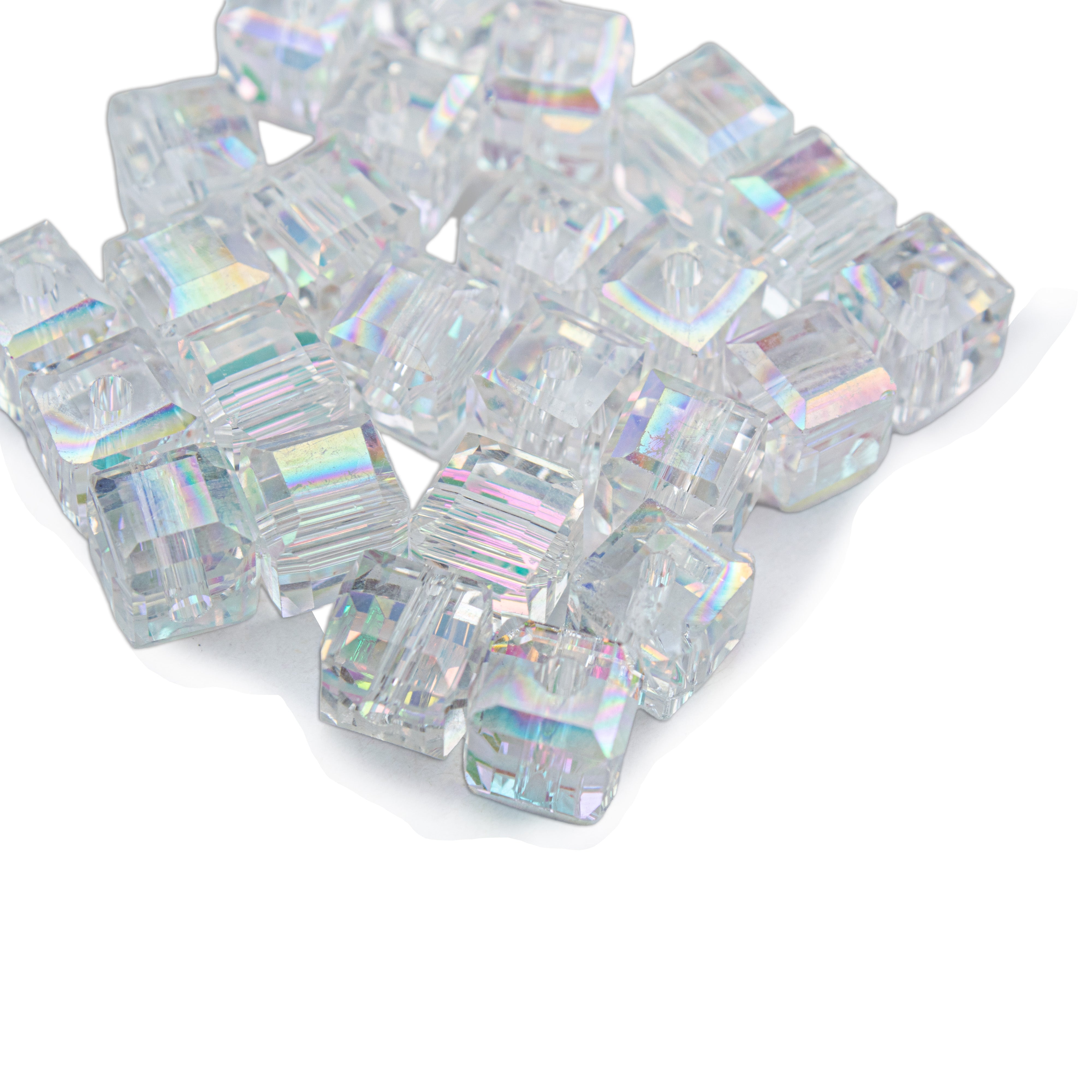 Crystal Beads Square White Rainbow 6 X 6mm 25pc PBHC IB