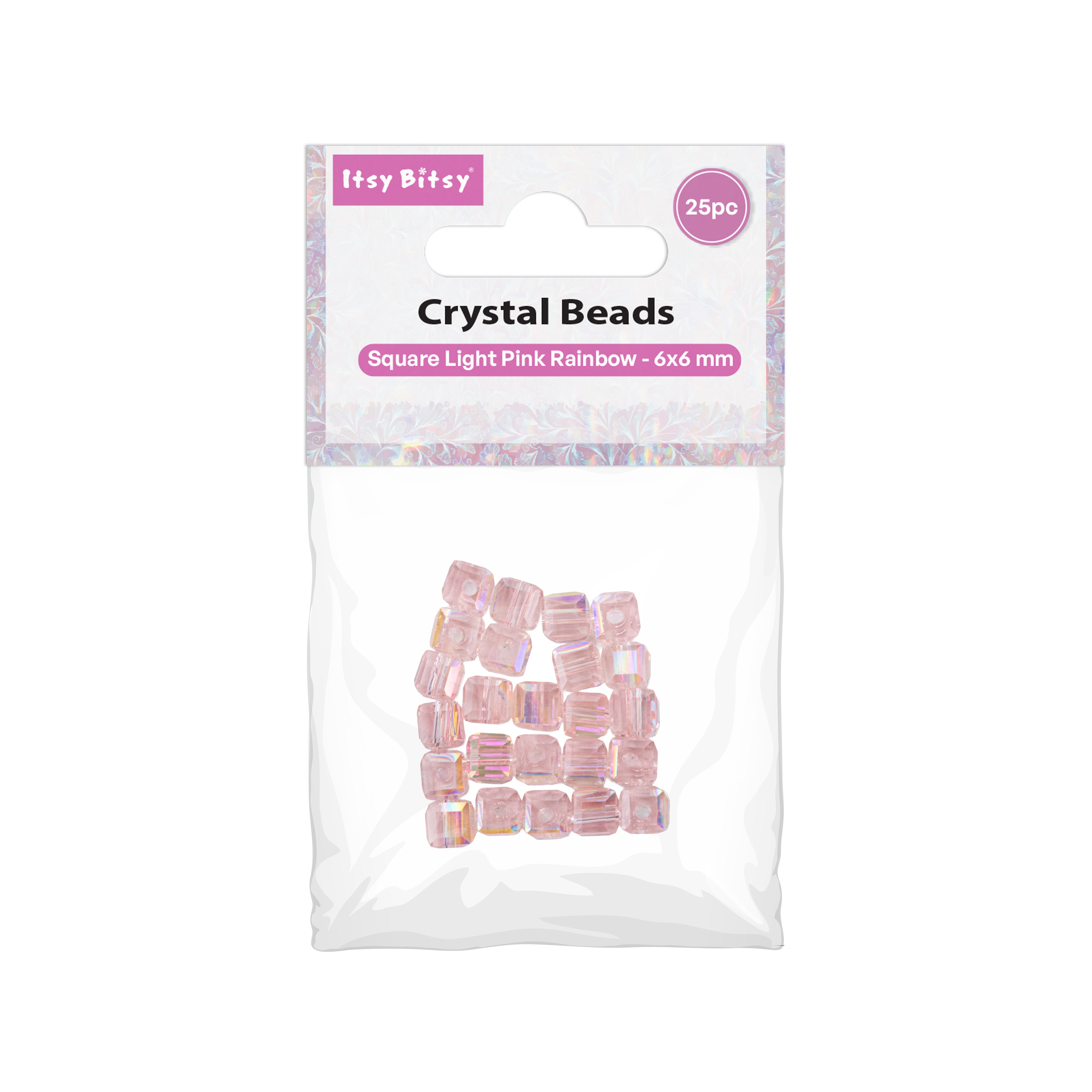Crystal Beads Square Light Pink 6 X 6mm 25pc PBHC IB