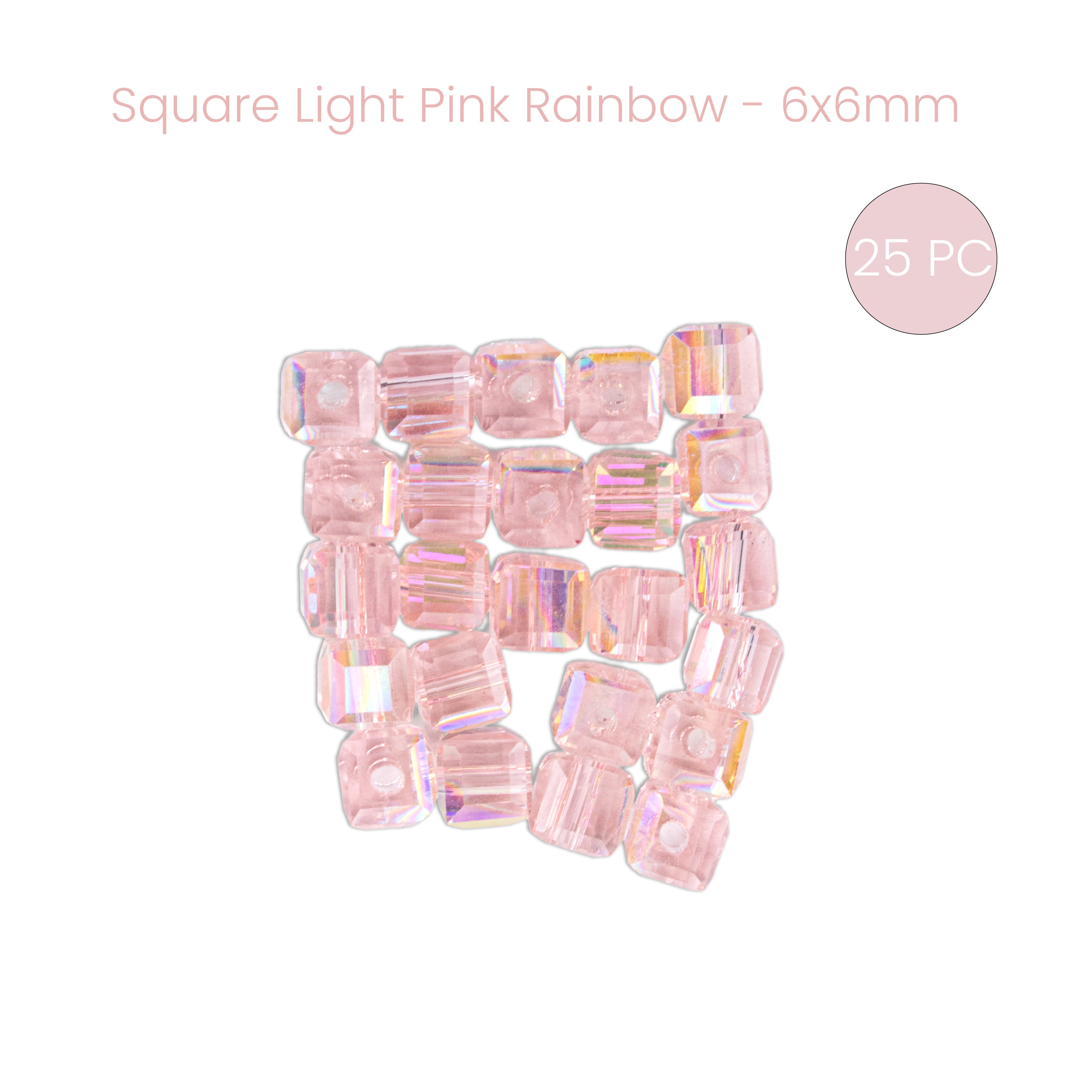 Crystal Beads Square Light Pink 6 X 6mm 25pc PBHC IB