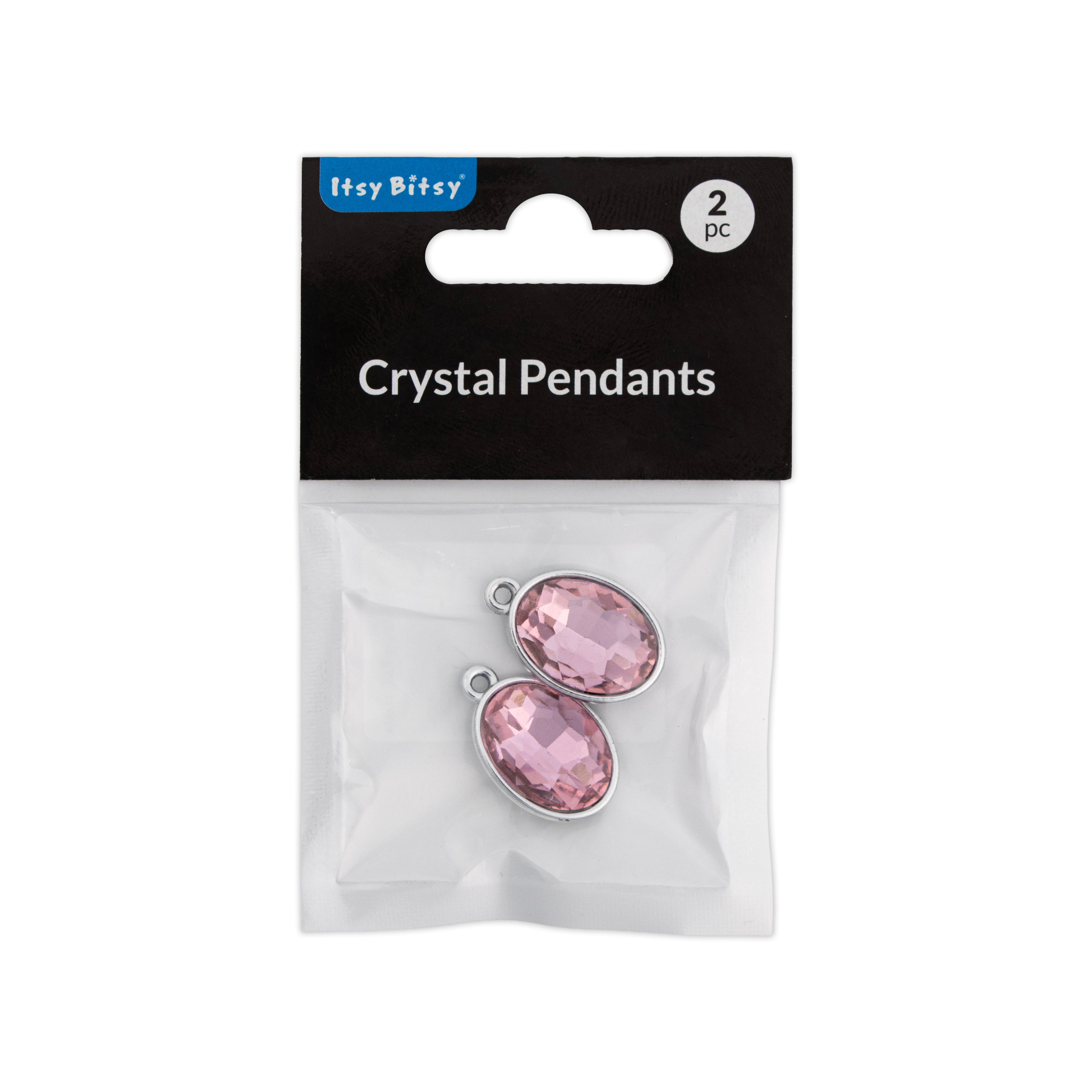 Crystal Pendant - Oval, Pink, Pack of 2
