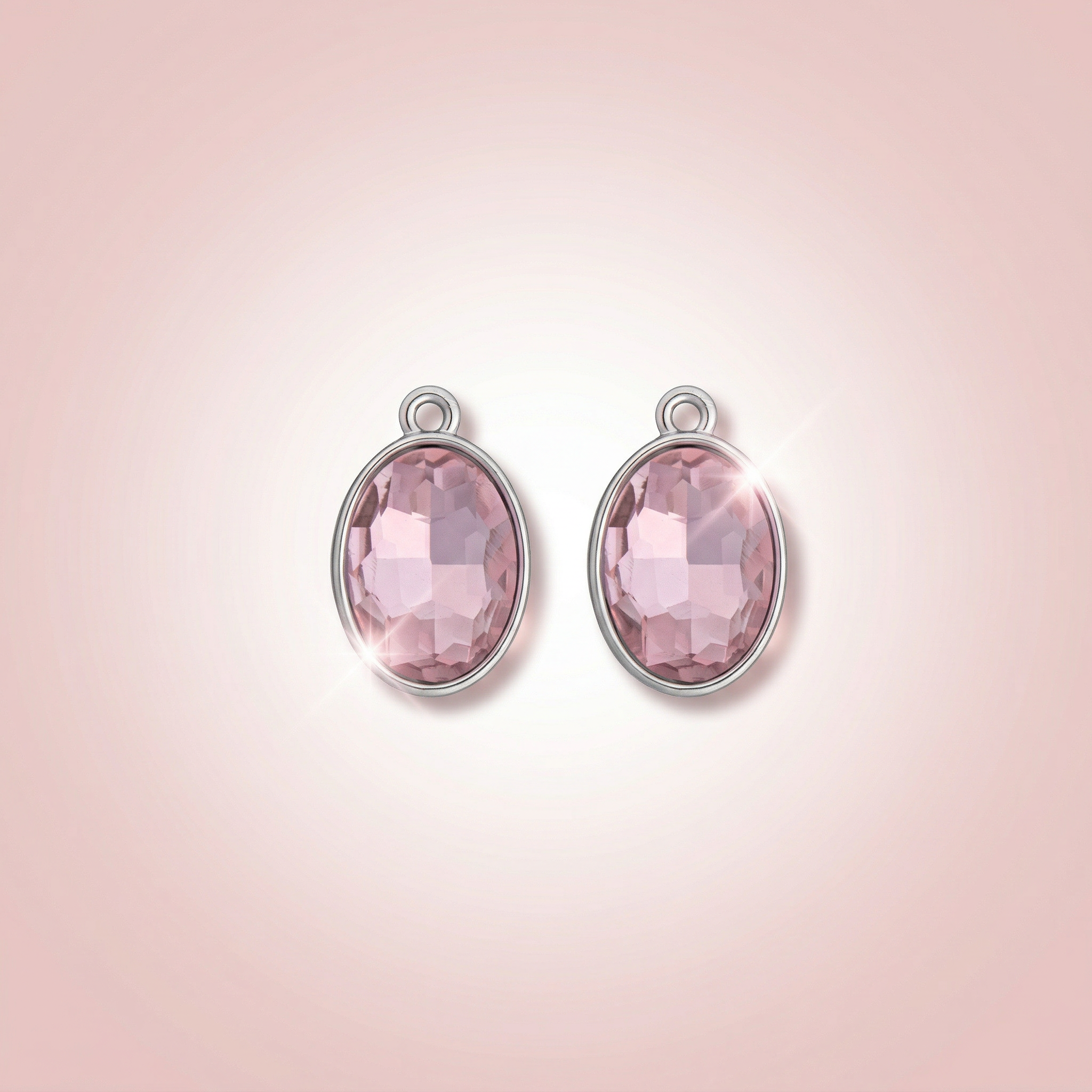 Crystal Pendant - Oval, Pink, Pack of 2
