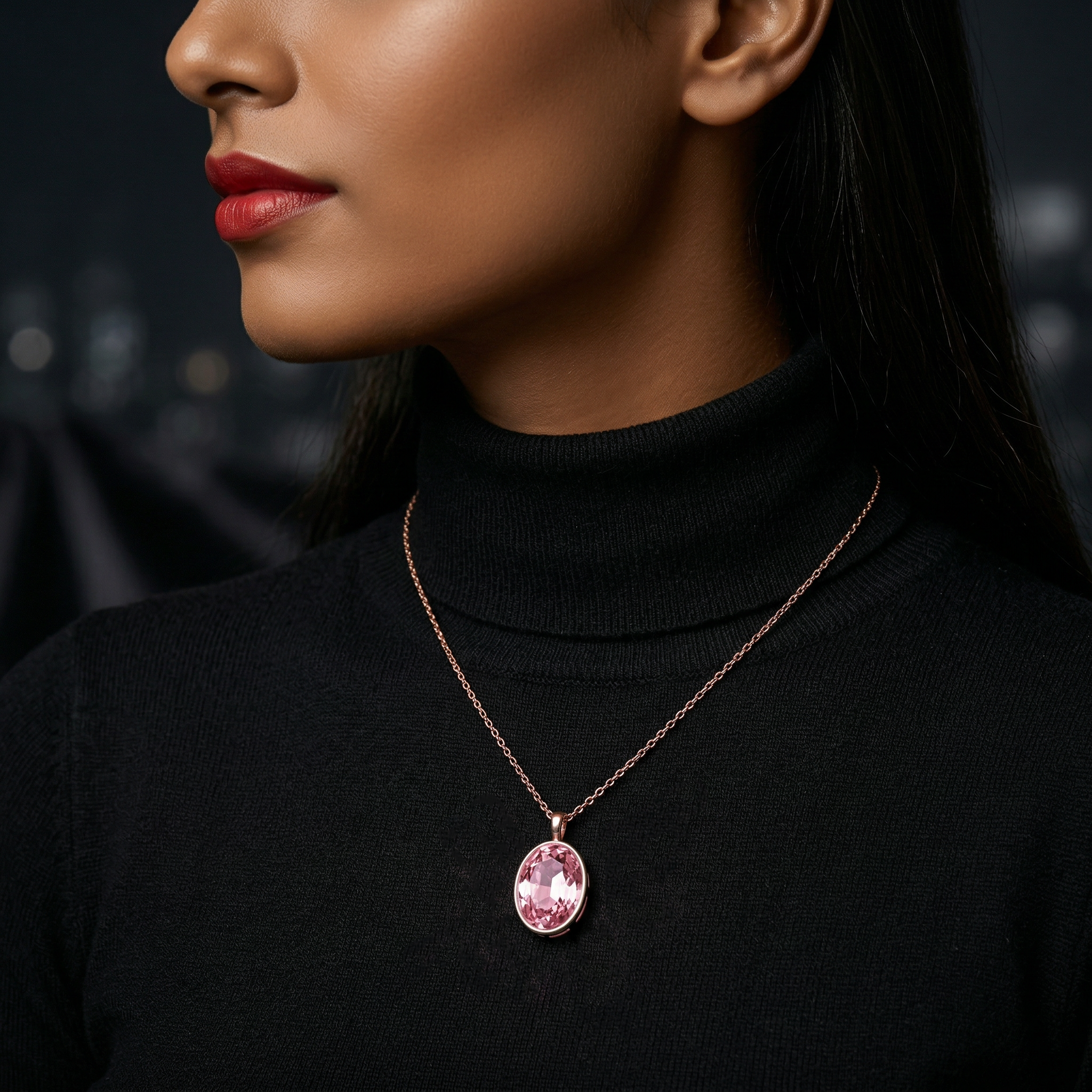 Crystal Pendant - Oval, Pink, Pack of 2