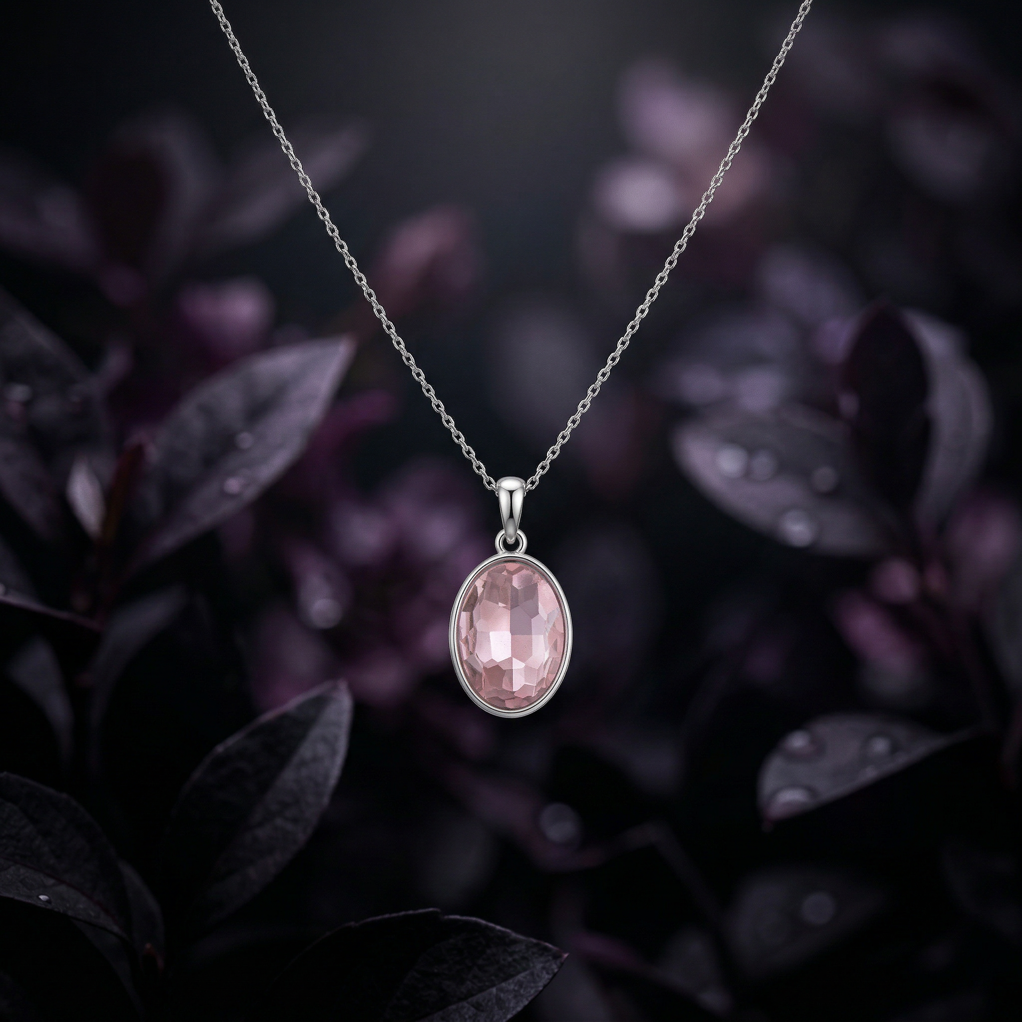 Crystal Pendant - Oval, Pink, Pack of 2