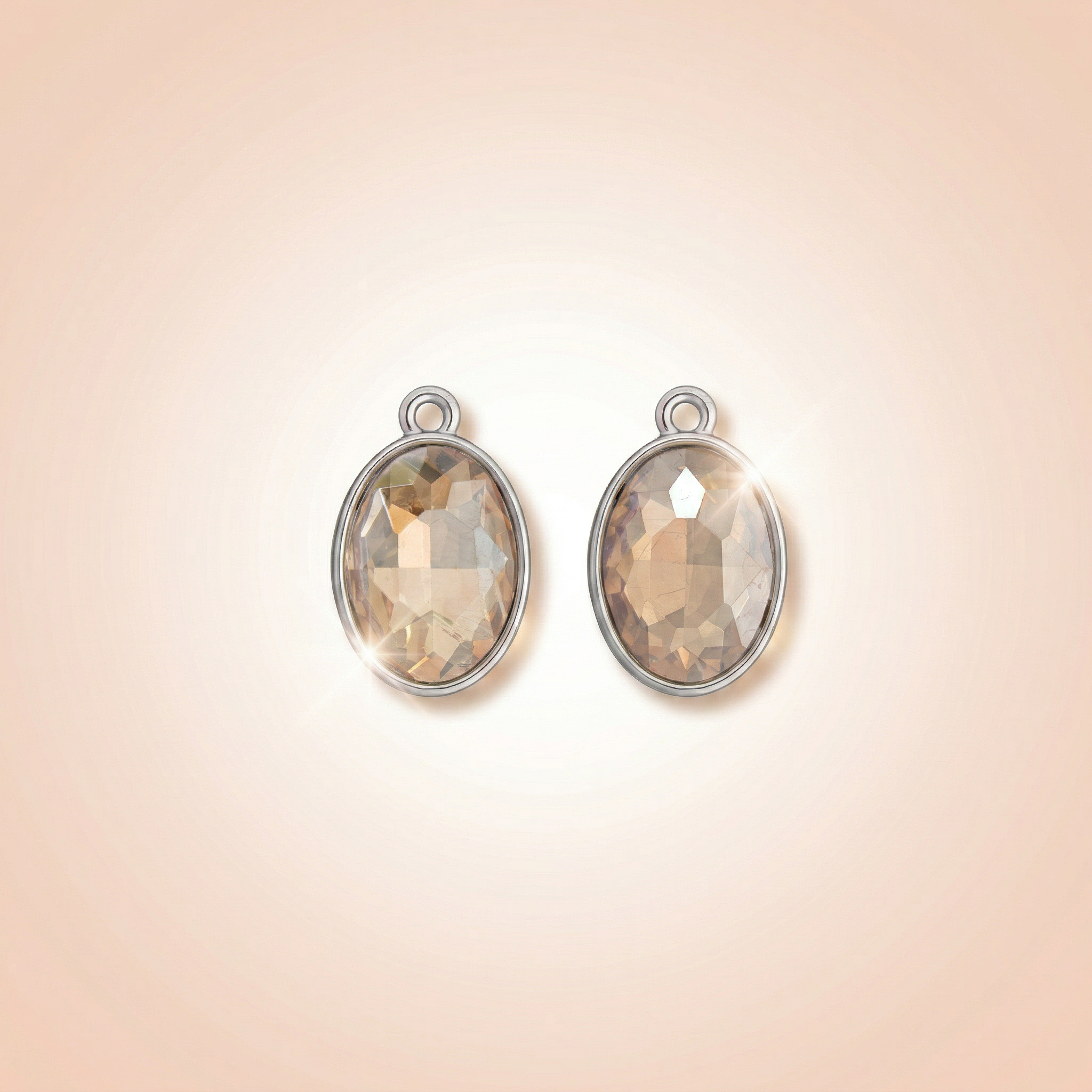 Crystal Pendant - Oval, Amber, Pack of 2