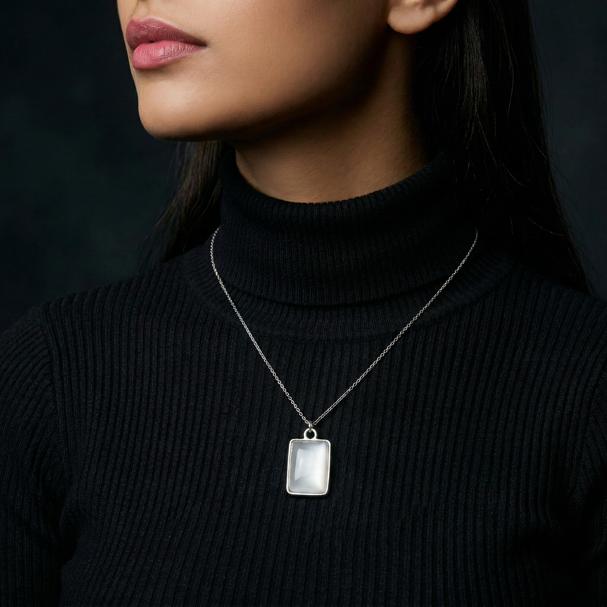 Pearly Pendant - Rectangle, Smoky white, Pack of 2