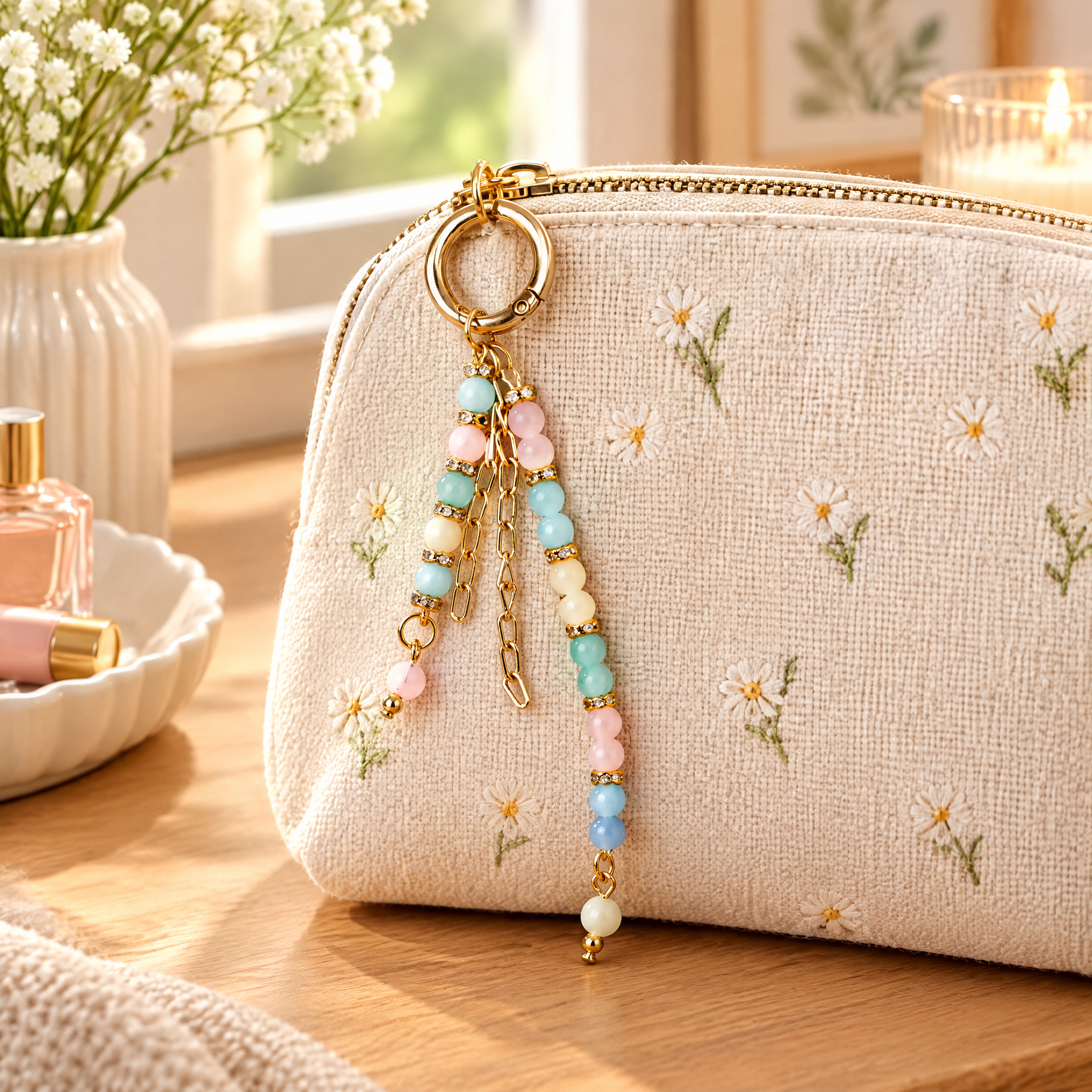 Handmade Bag Charm Sky Rose 1pc