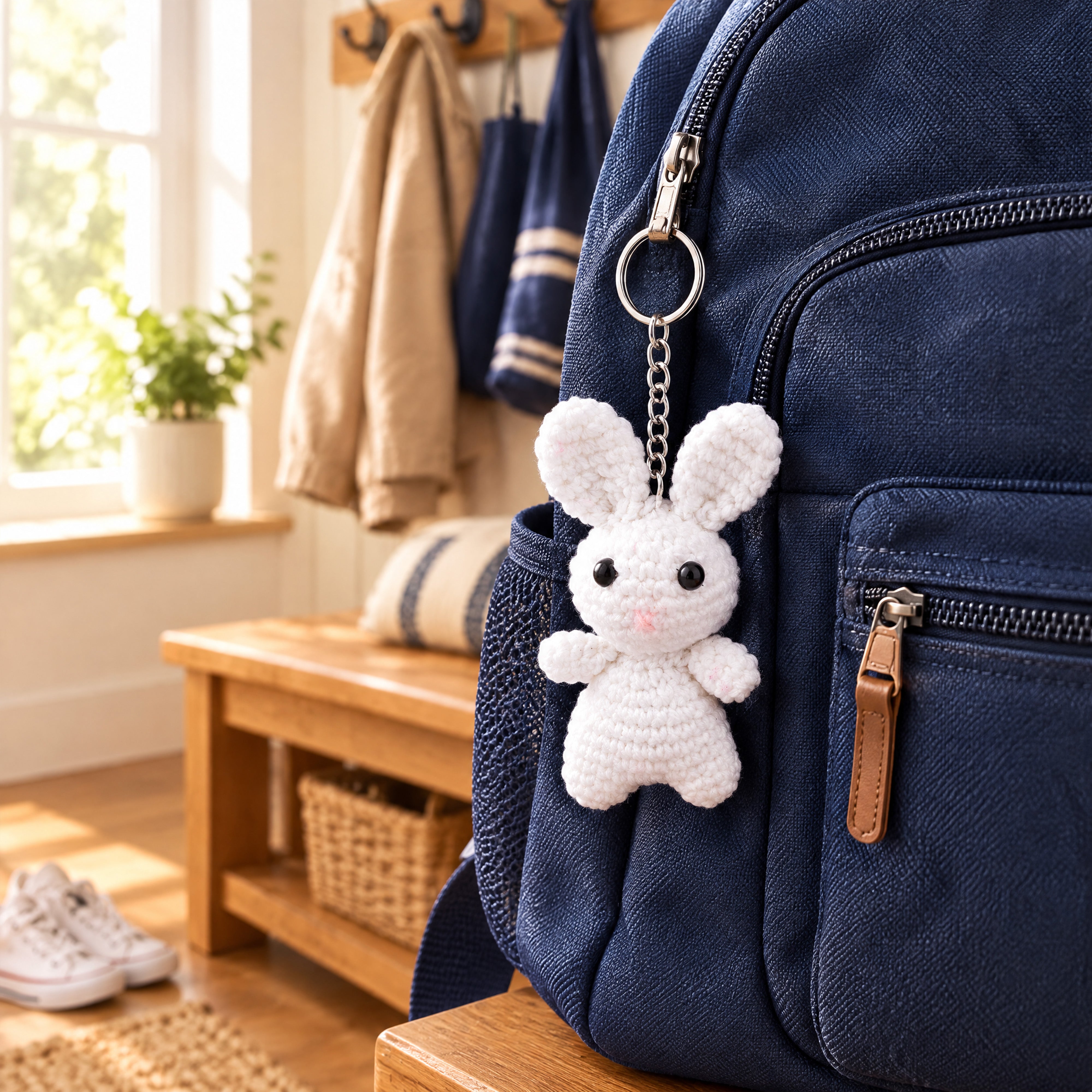 Crochet Keychain Rabbit Approx 2.75 X 1.5 X 5.25 inch 1pc